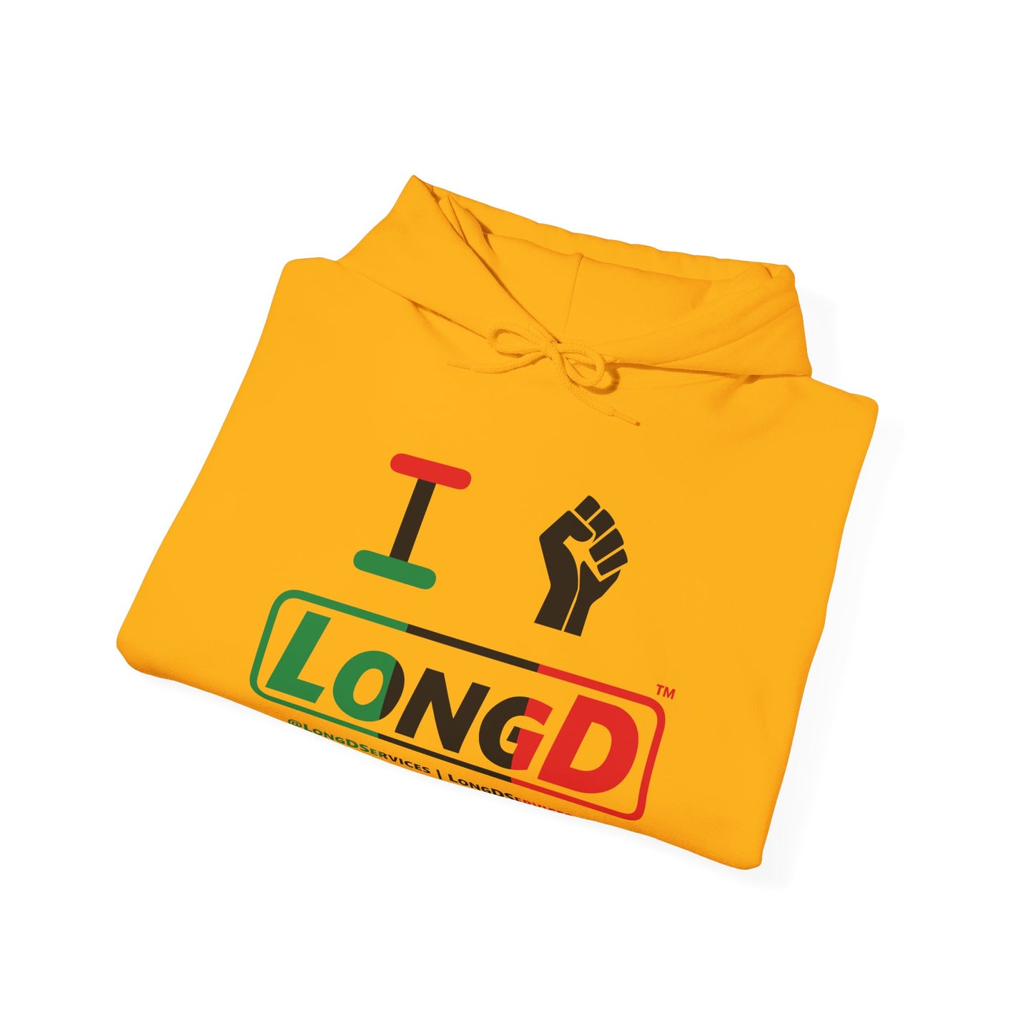 I Fist LongD® Logo Hoodie with Juneteenth black fist positive thirds text