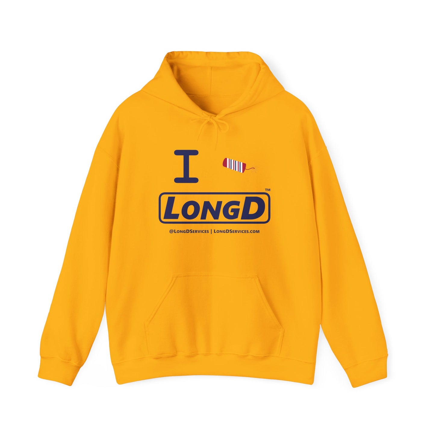 I Firecracker LongD® Official Logo Hoodie red, white and blue firecracker