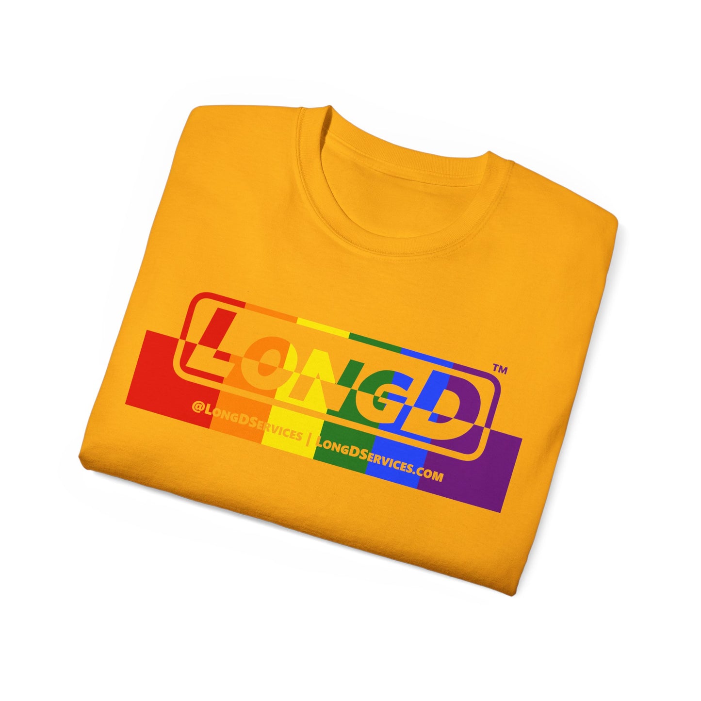 LongD® Logo Cotton Tee Pride rainbow positive top negative bottom text