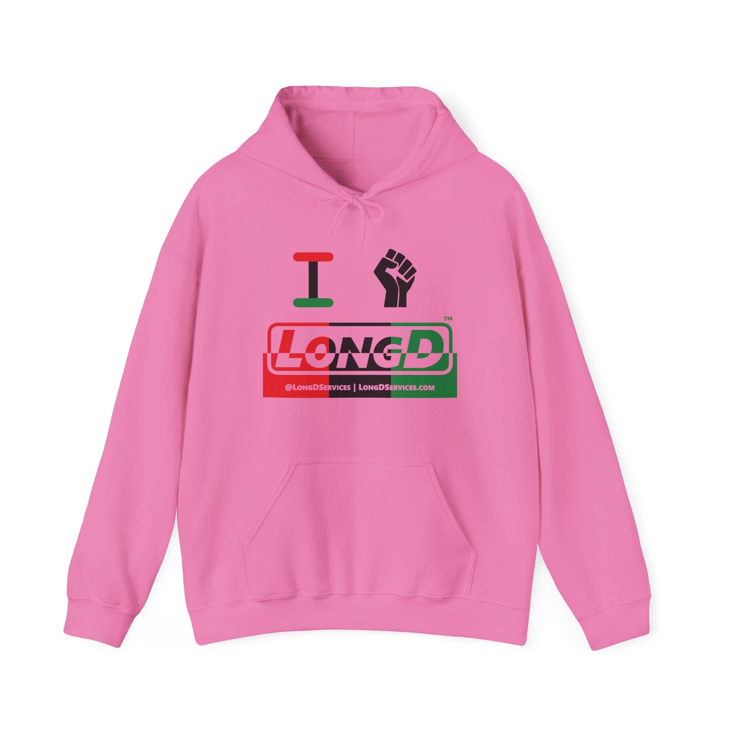 I Fist LongD® Logo Hoodie with Juneteenth black fist positive top negative bottom text