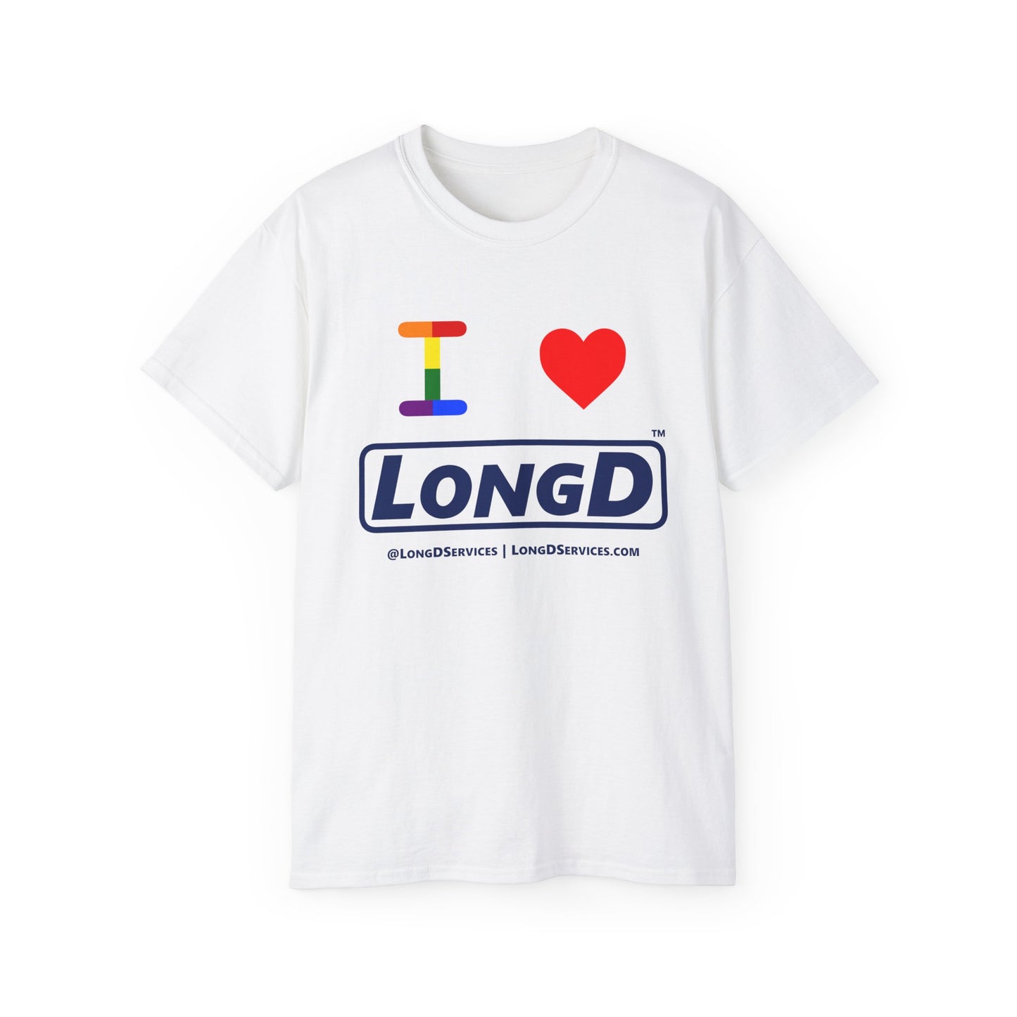 I Luv LongD® Official Logo Cotton Tee Pride rainbow "I" and positive text