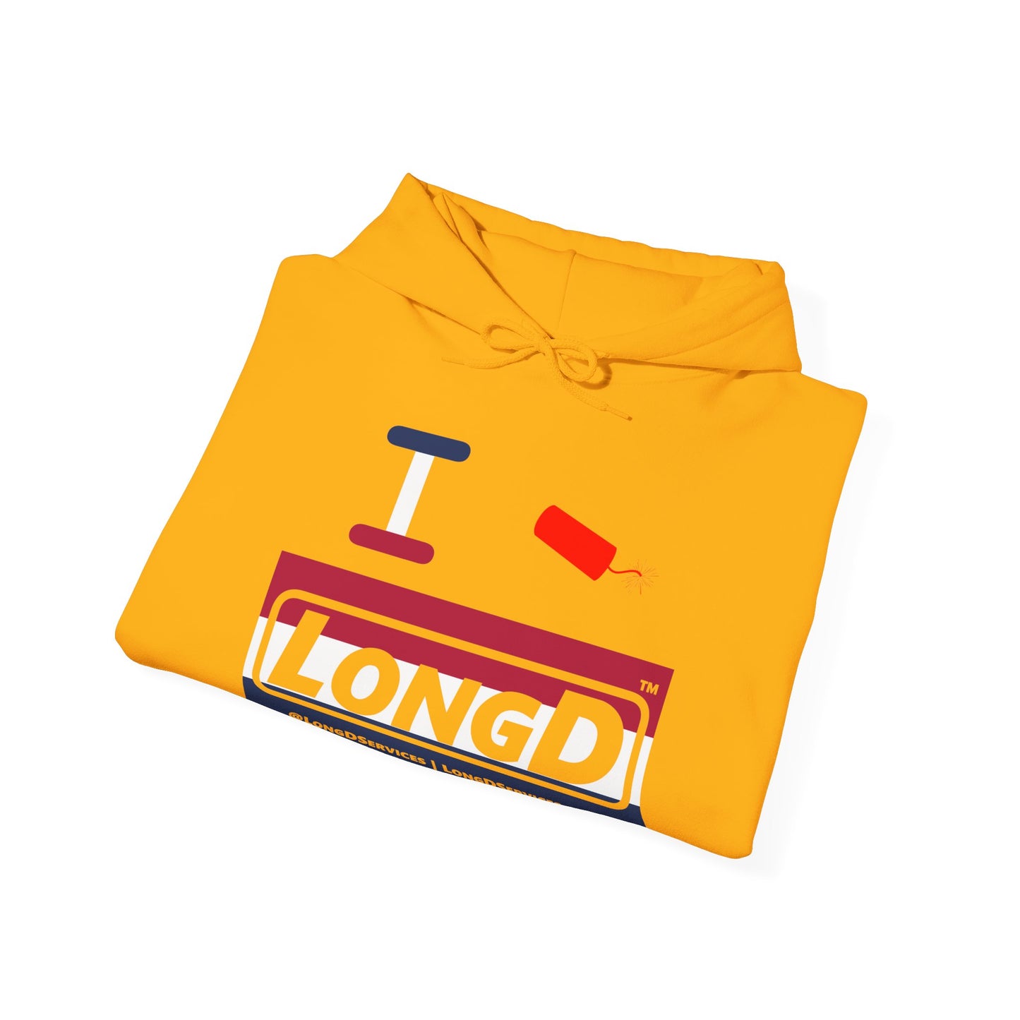 I Firecracker LongD® Logo Hoodie red, white and blue striped negative thirds