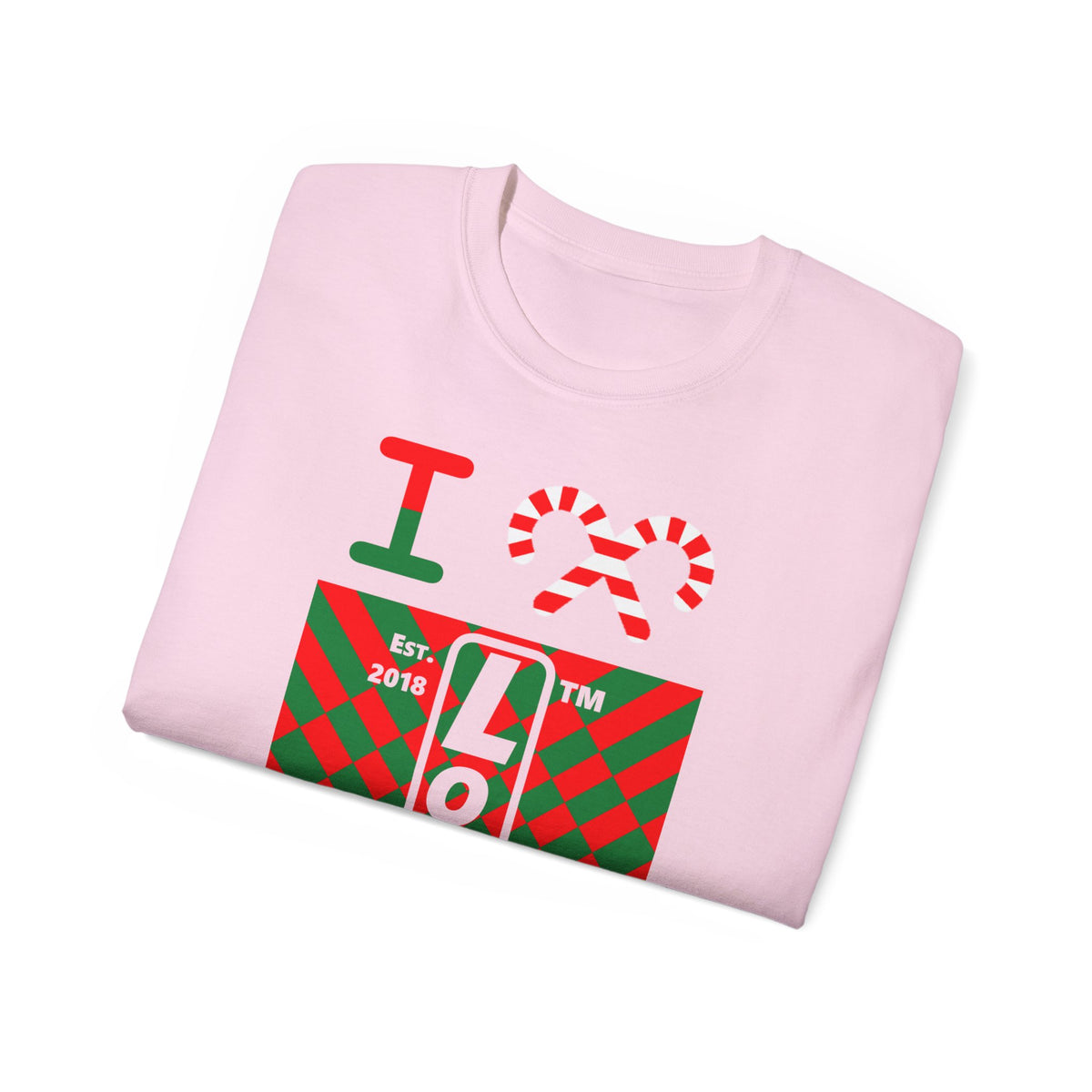 I candy cane LongD Chicago negative upright stylized argyle logo cotton tee