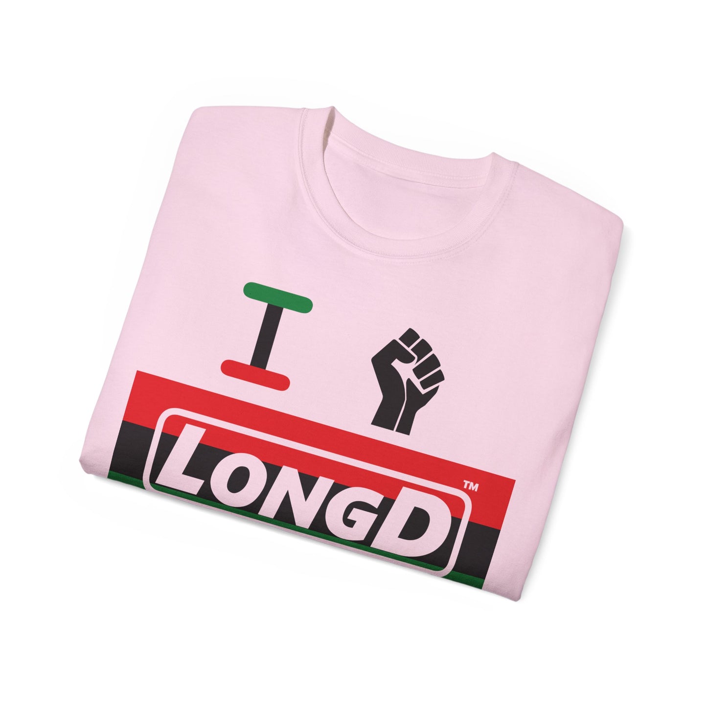 I Fist LongD® Logo Cotton Tee Juneteenth black fist negative striped text