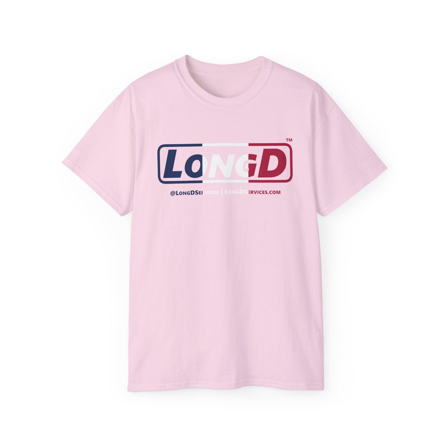 LongD® Logo Cotton Tee Blue, White and Red positive thirds text