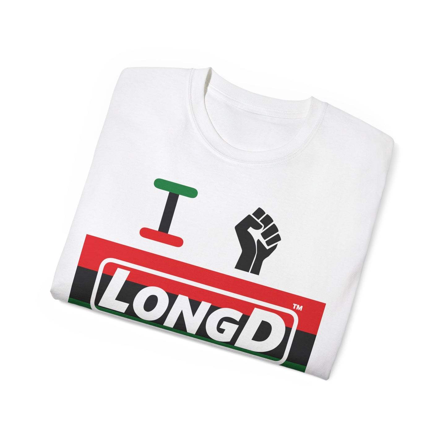 I Fist LongD® Logo Cotton Tee Juneteenth black fist negative striped text