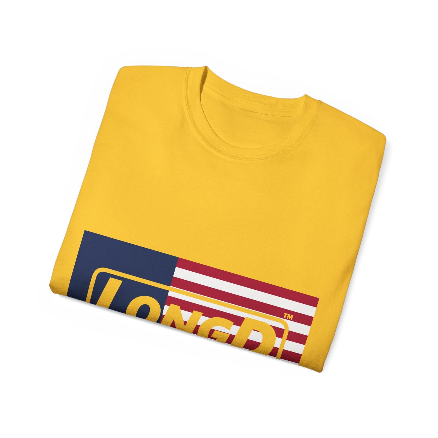 LongD® Logo Cotton Tee Red, White and Blue flag negative text