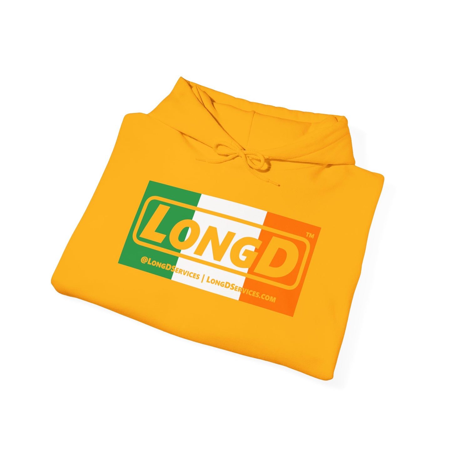 LongD® Logo Hoodie (St. Patrick's Day Irish Green-Irish Orange-White negative text)
