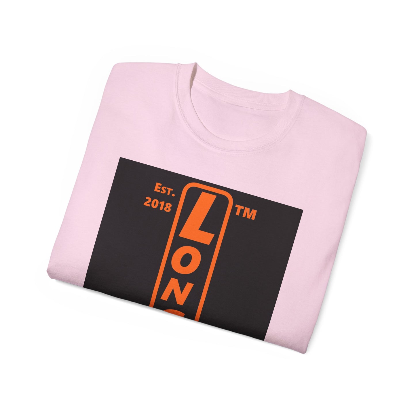 LongD Tag-domain upright front-back logo orange (FE7518) on Black (000000) cotton tee