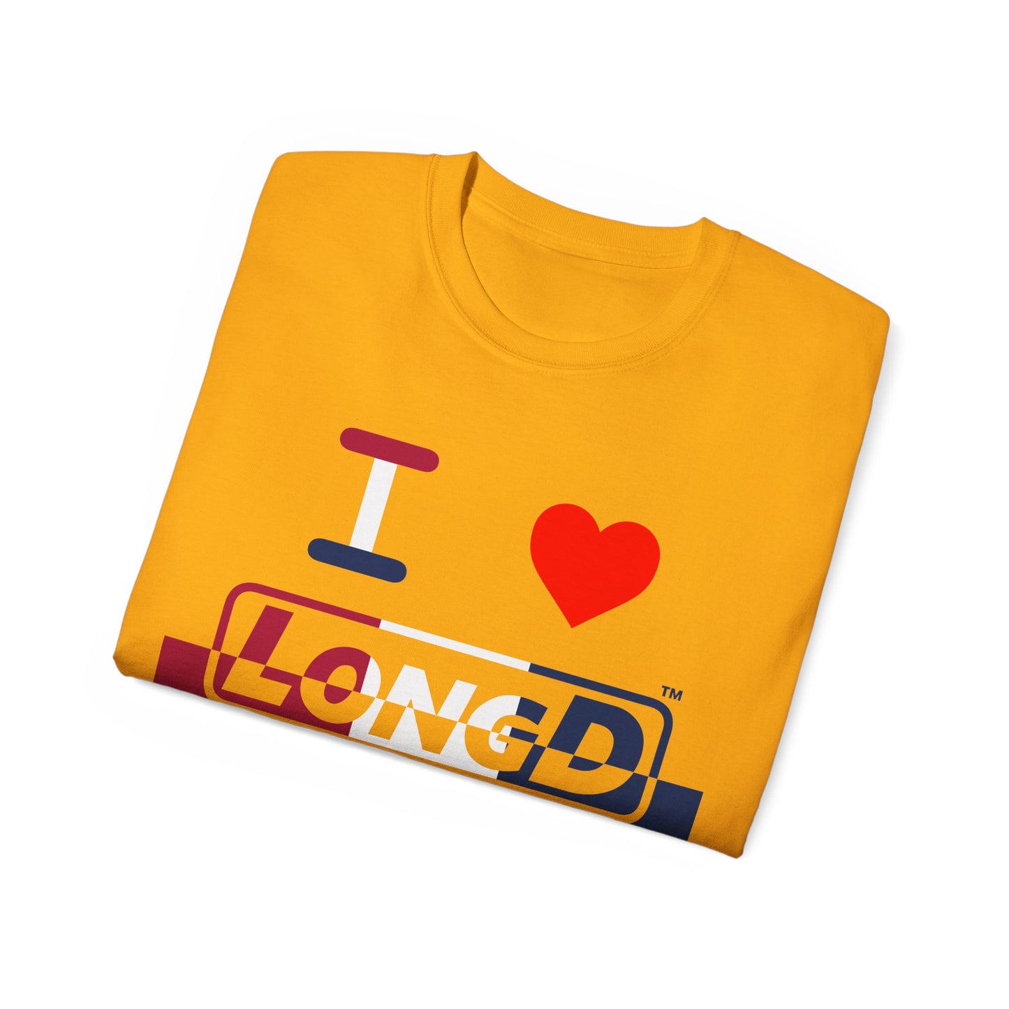 I Luv LongD® Logo Cotton Tee Red, White and Blue positive top negative bottom split thirds text