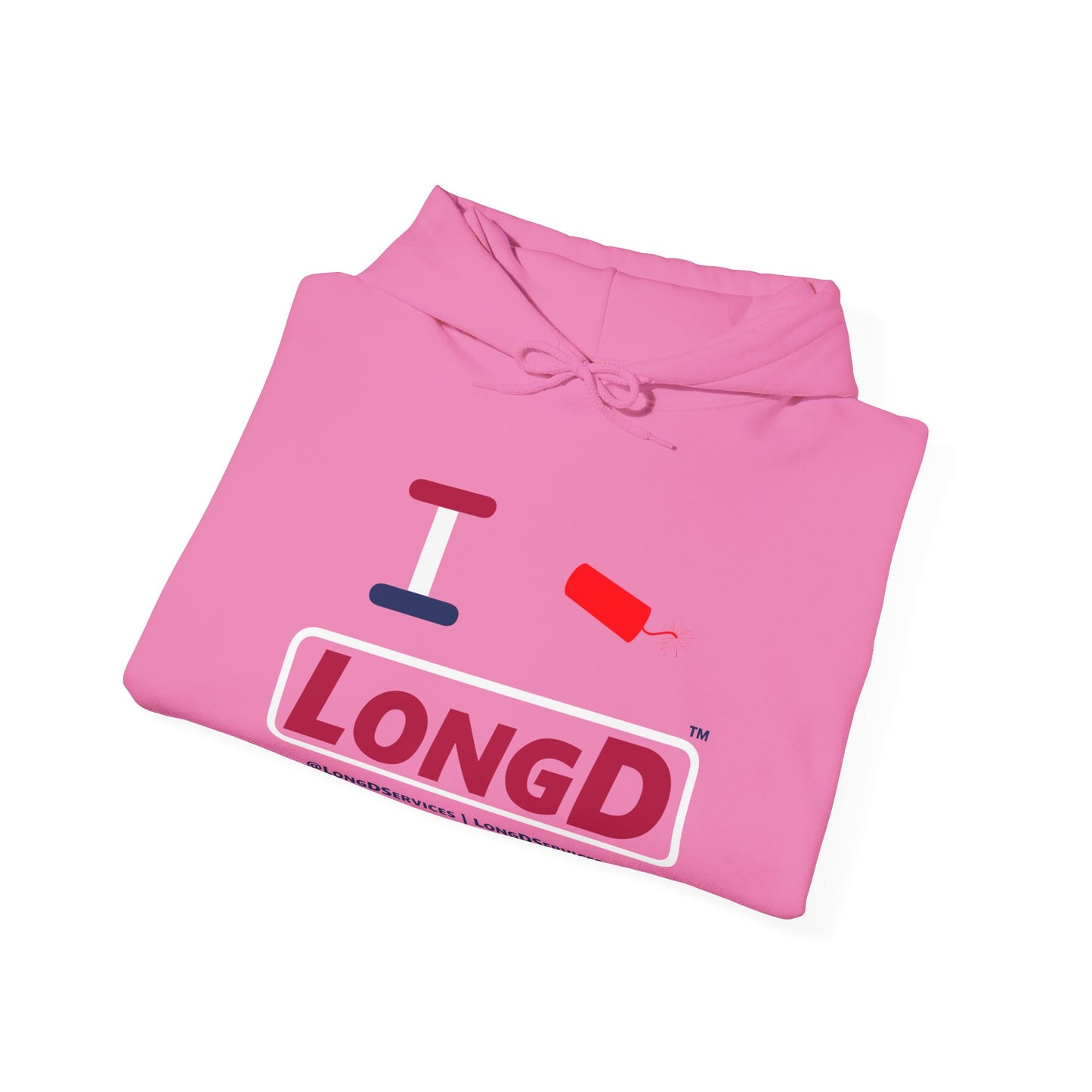 I Firecracker LongD® Logo Hoodie red, white and blue positive elements