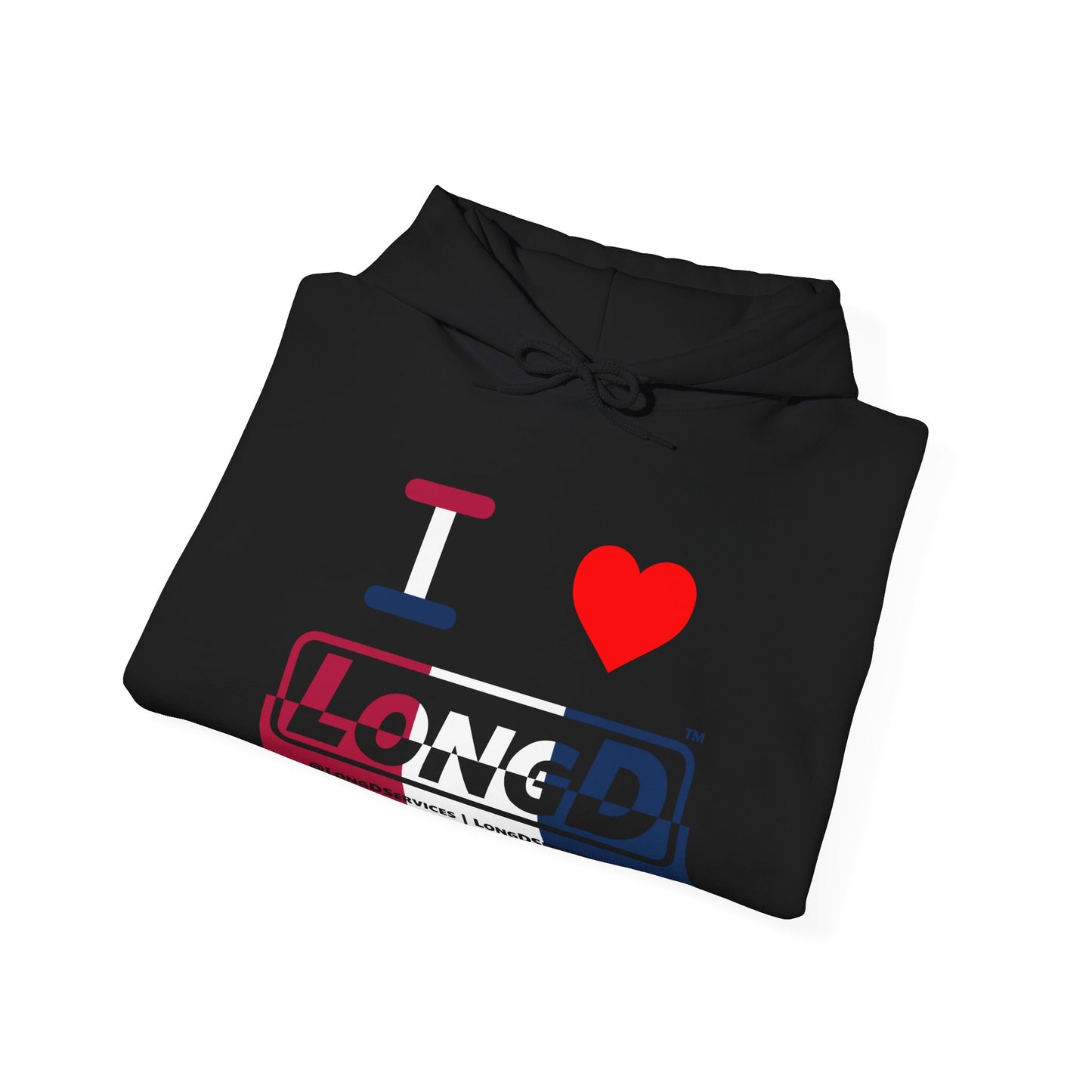 I Luv LongD® Logo Hoodie red, white and blue positive top negative bottom thirds