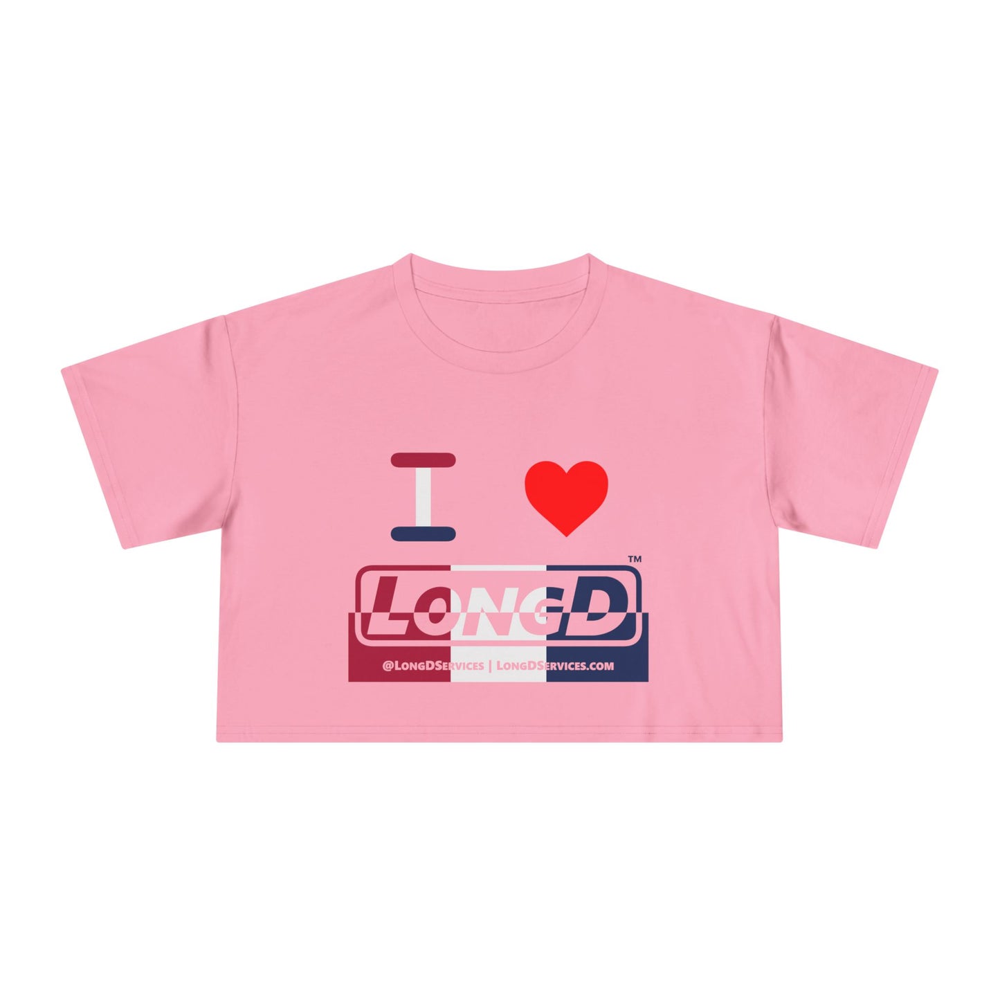 I Luv LongD Logo Women's Crop Tee Red, White & Blue positive-negative split thirds