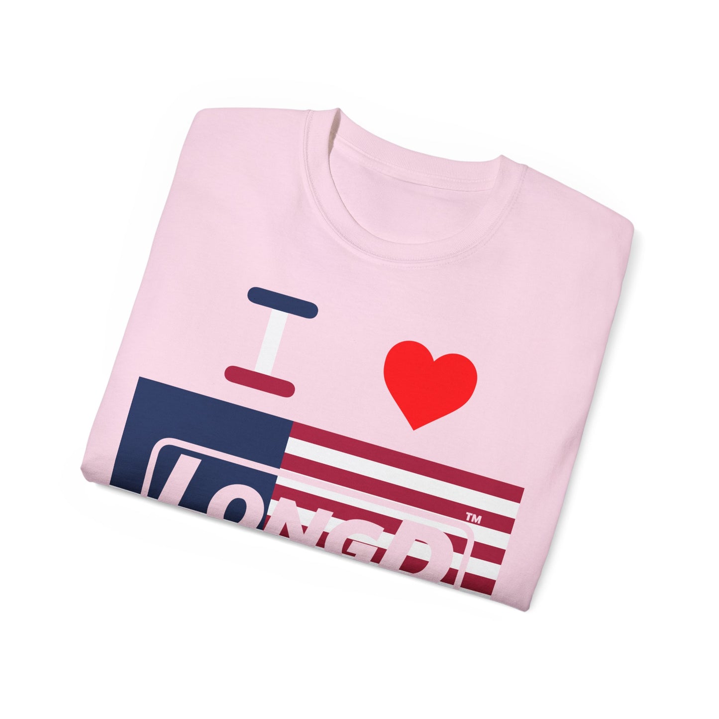 I Luv LongD® Logo Cotton Tee Red, White and Blue negative flag text