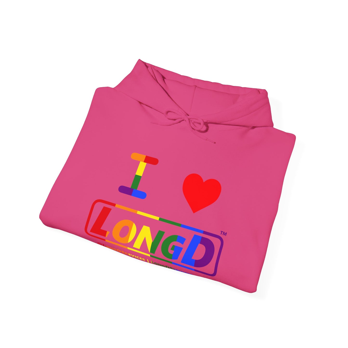 I Luv LongD® Logo Hoodie with Pride rainbow positive text