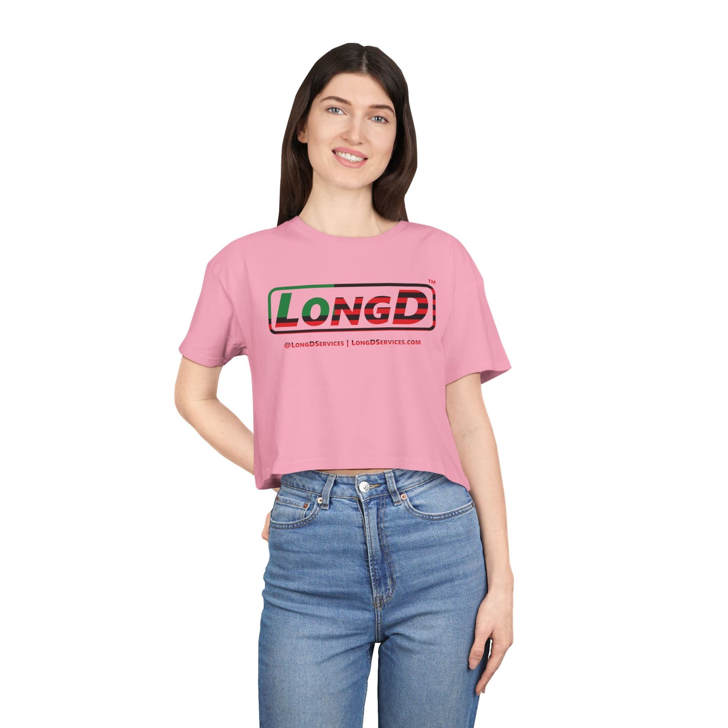 LongD Logo Women's Crop Tee (Juneteenth positive flag logo)