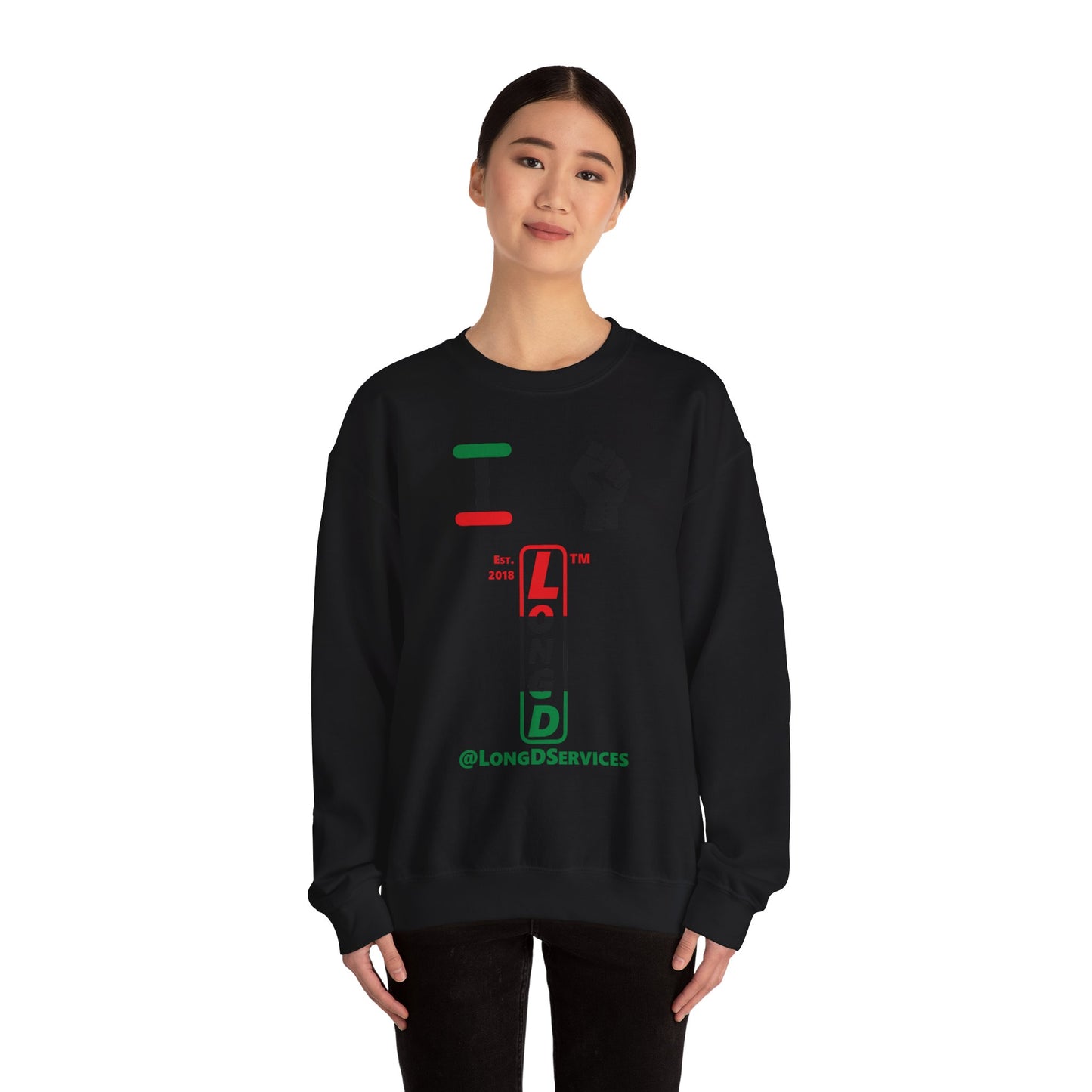 I Fist LongD positive horizontal 3-striped tag upright logo crewneck sweatshirt