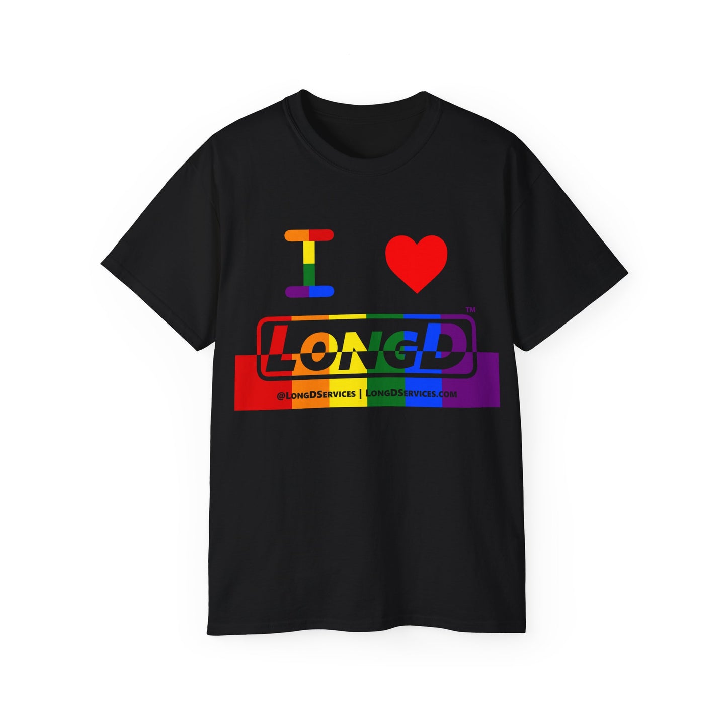I Luv LongD® Logo Cotton Tee Pride rainbow positive top negative bottom text