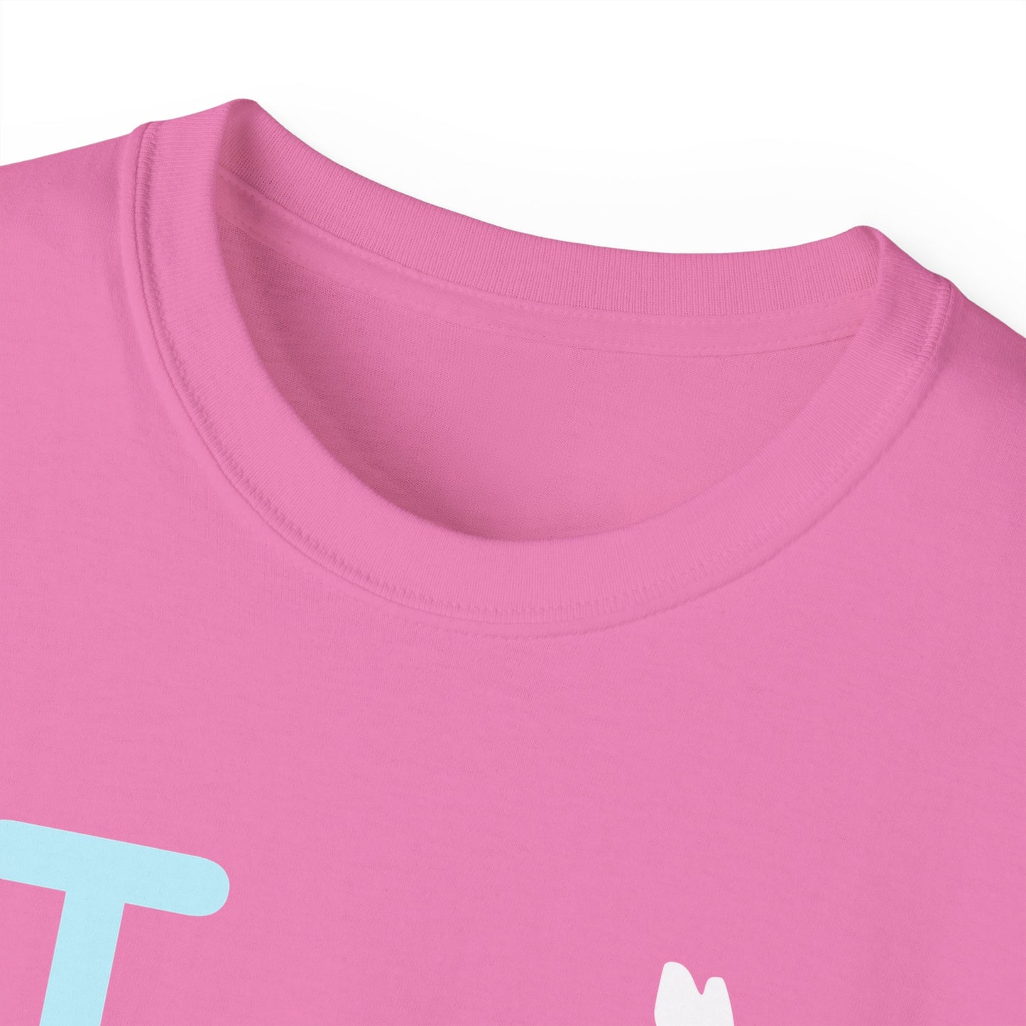 I Bunny LongD® Logo Cotton Tee Easter pastel blue text (white Easter Bunny)