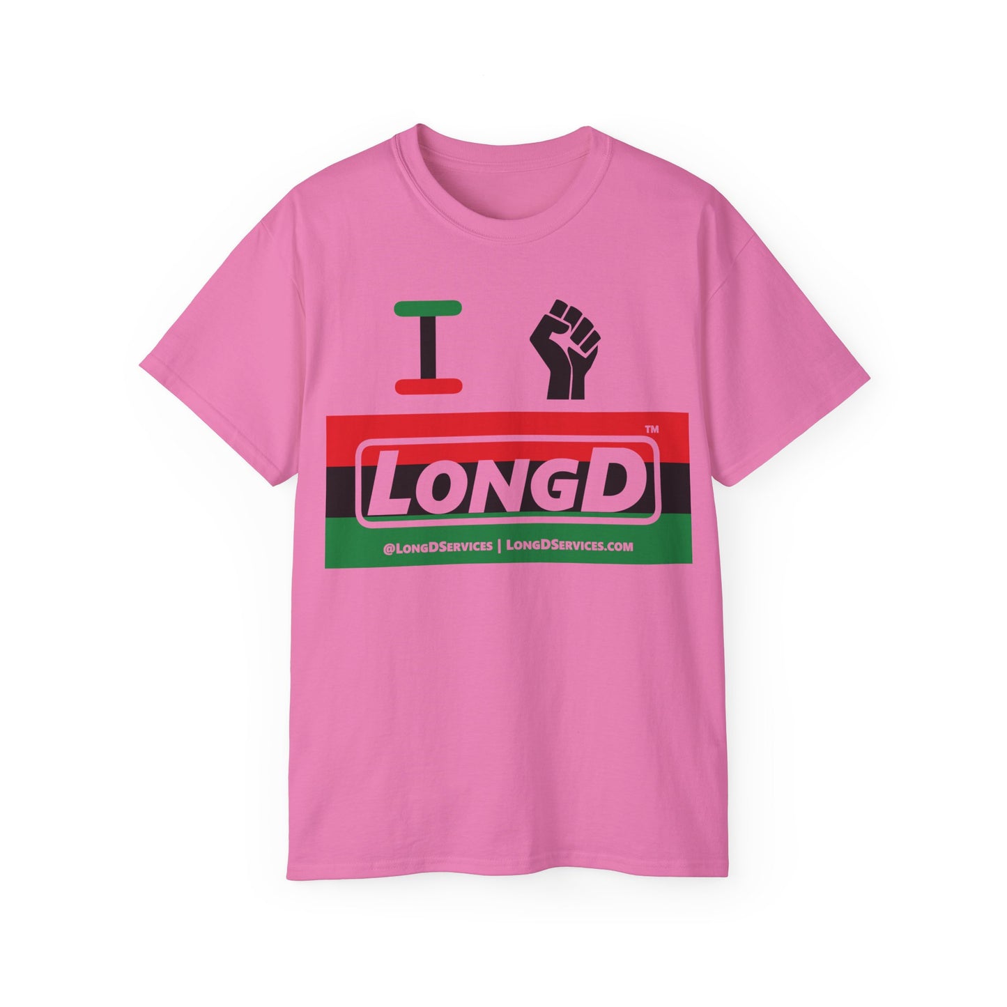 I Fist LongD® Logo Cotton Tee Juneteenth black fist negative striped text