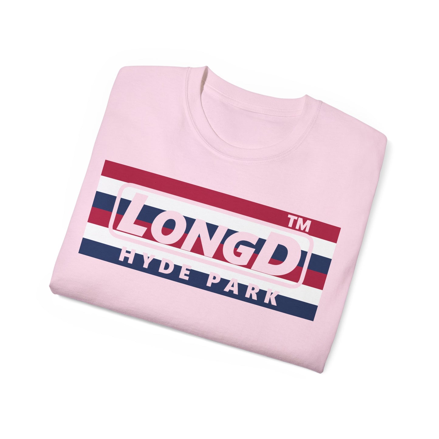 LongD negative horizontal 6-striped Hyde Park logo cotton tee (patriotic colors)