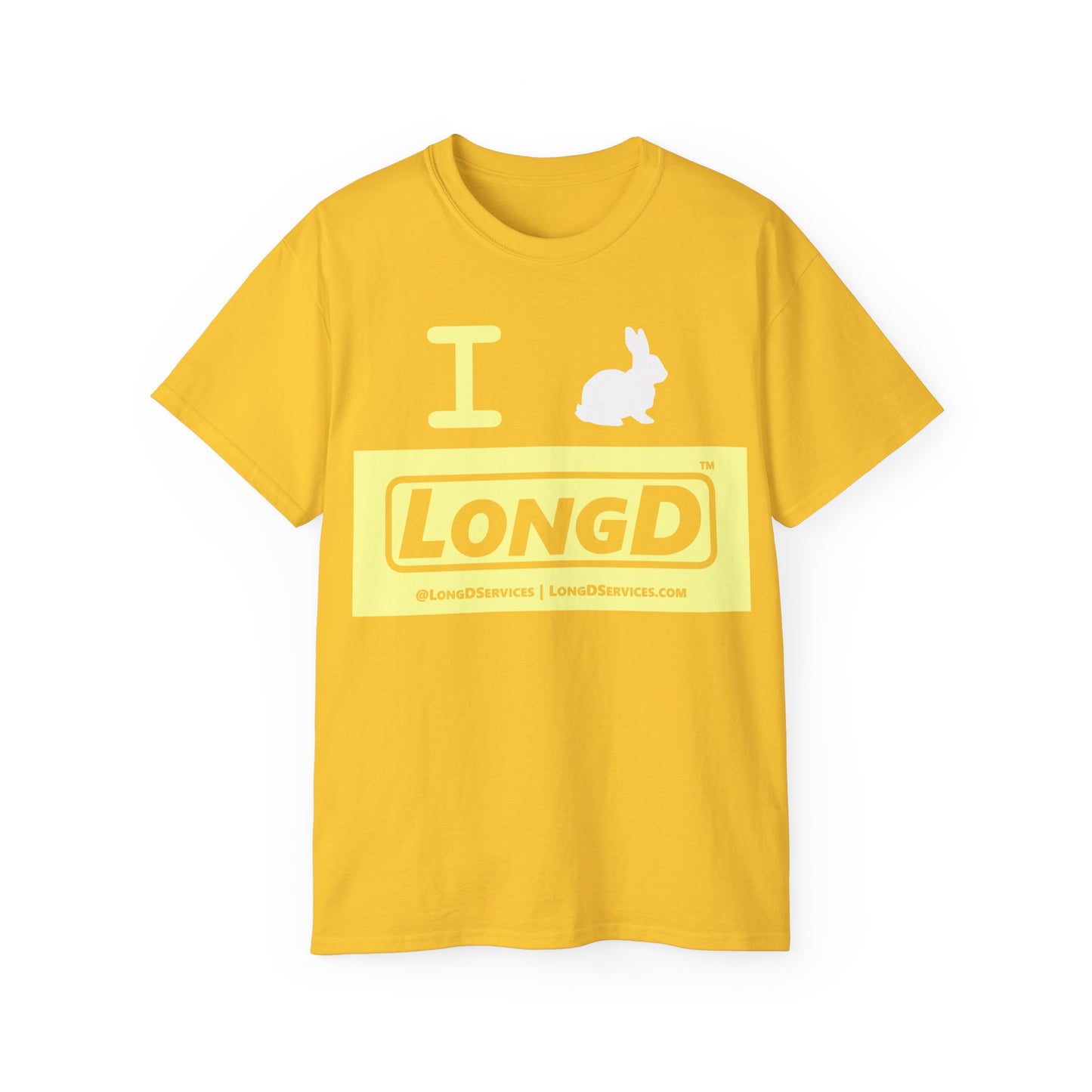 I Bunny LongD® Logo Cotton Tee Easter pastel yellow negative text (white Easter Bunny)
