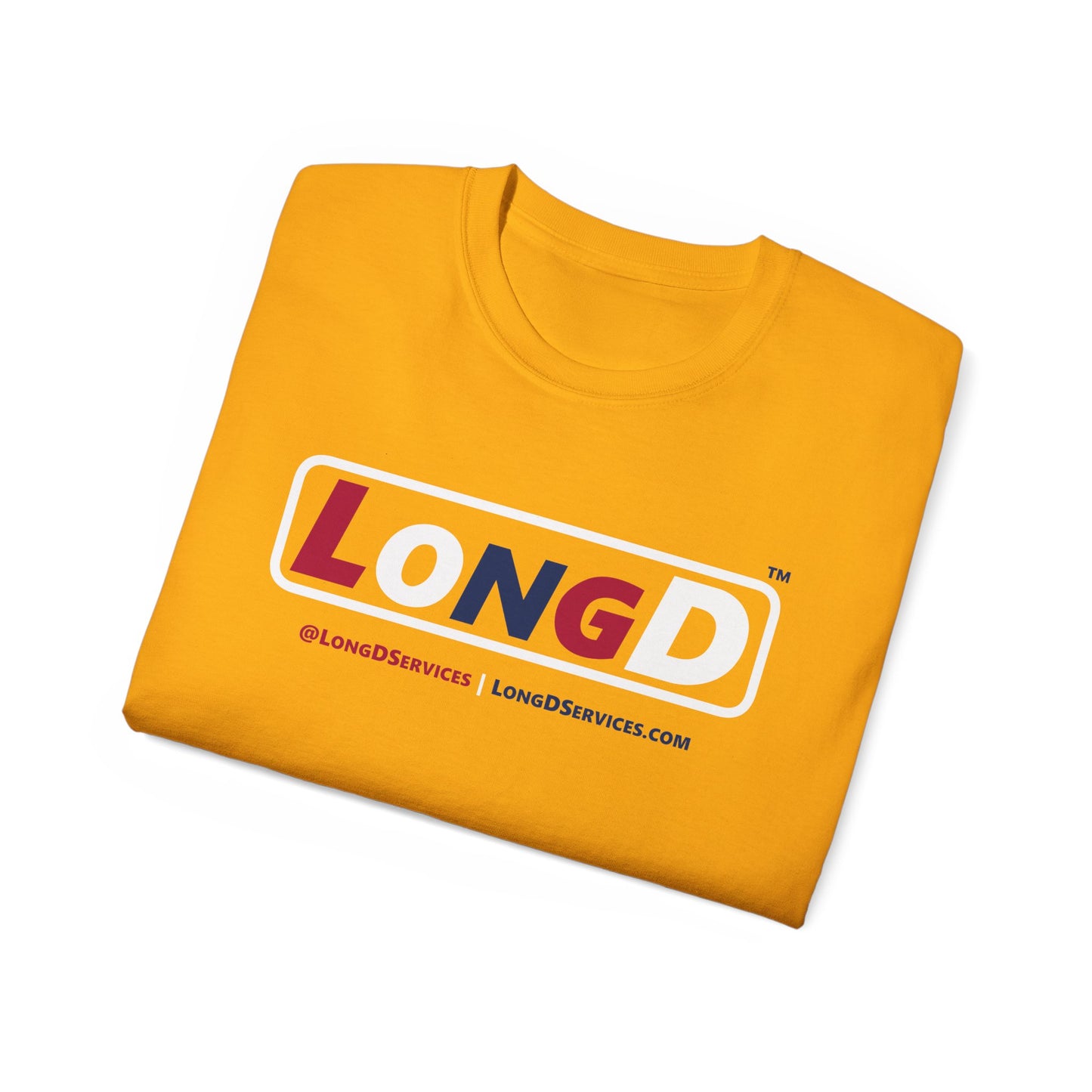 LongD® Logo Cotton Tee Red, White and Blue positive varied elements text