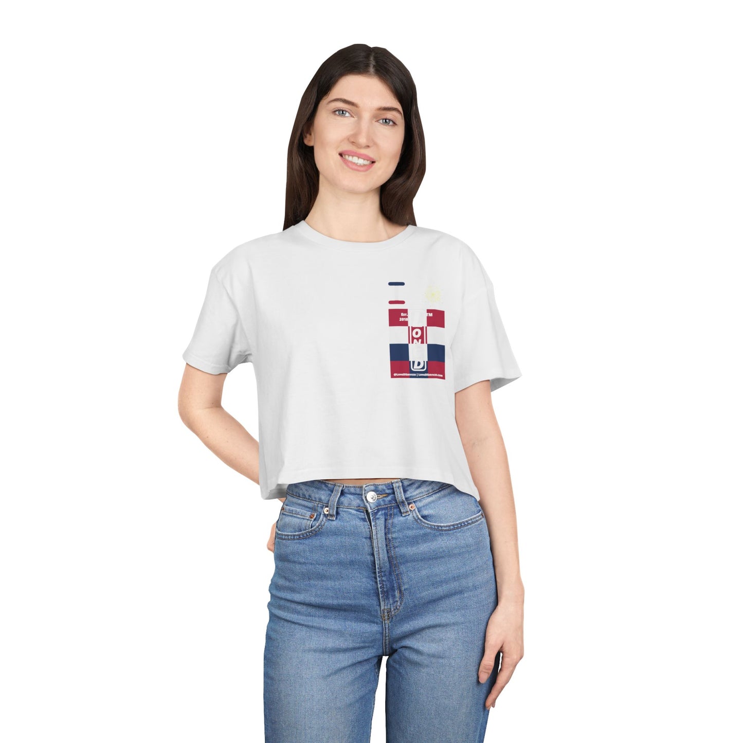 I burst LongD negative 4x3 upright single-breasted tag-domain logo crop tee