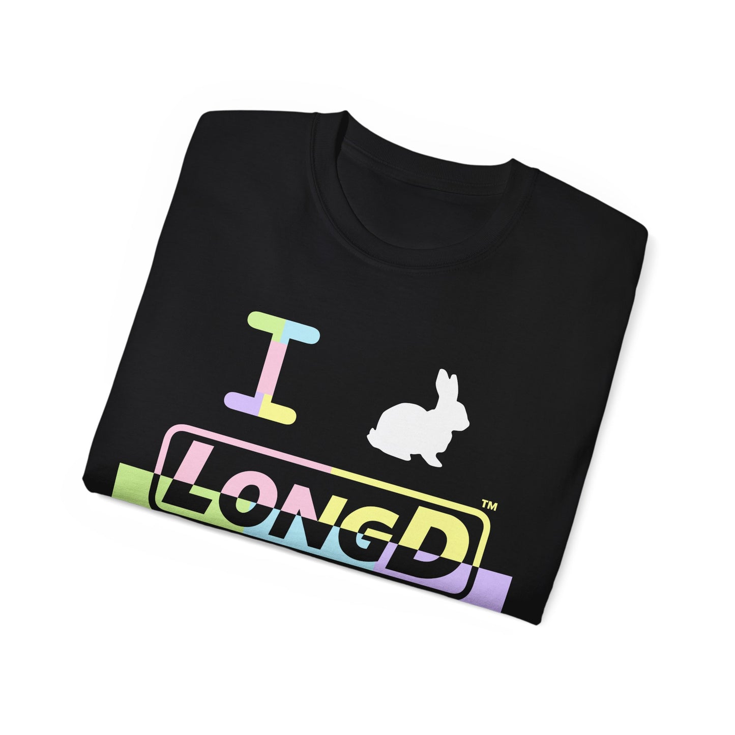 I Bunny LongD® Logo Cotton Tee Easter pastel variety positive top text and negative bottom text (white Easter Bunny)