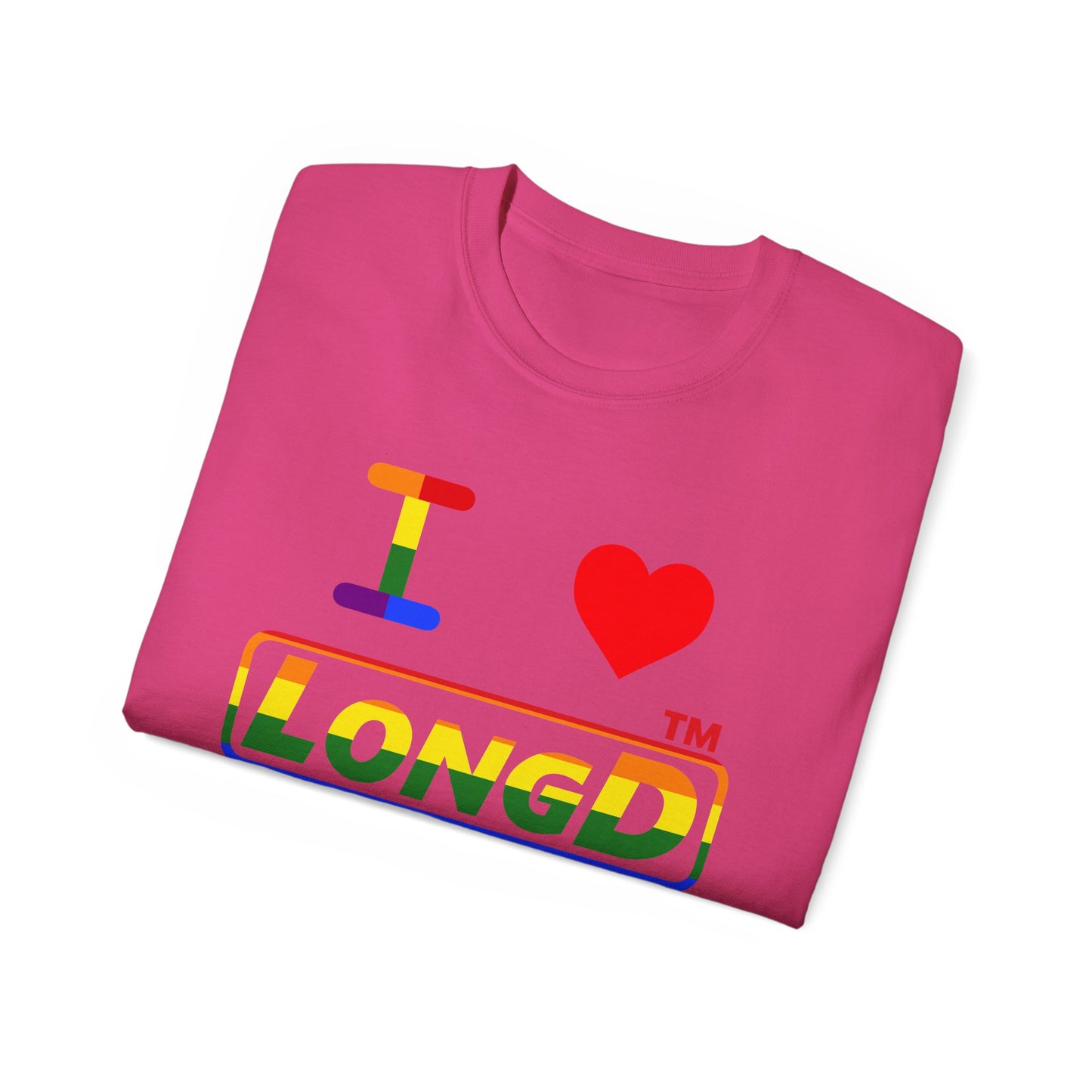 I Luv LongD positive horizontal striped Hyde Park logo cotton tee (Pride colors)