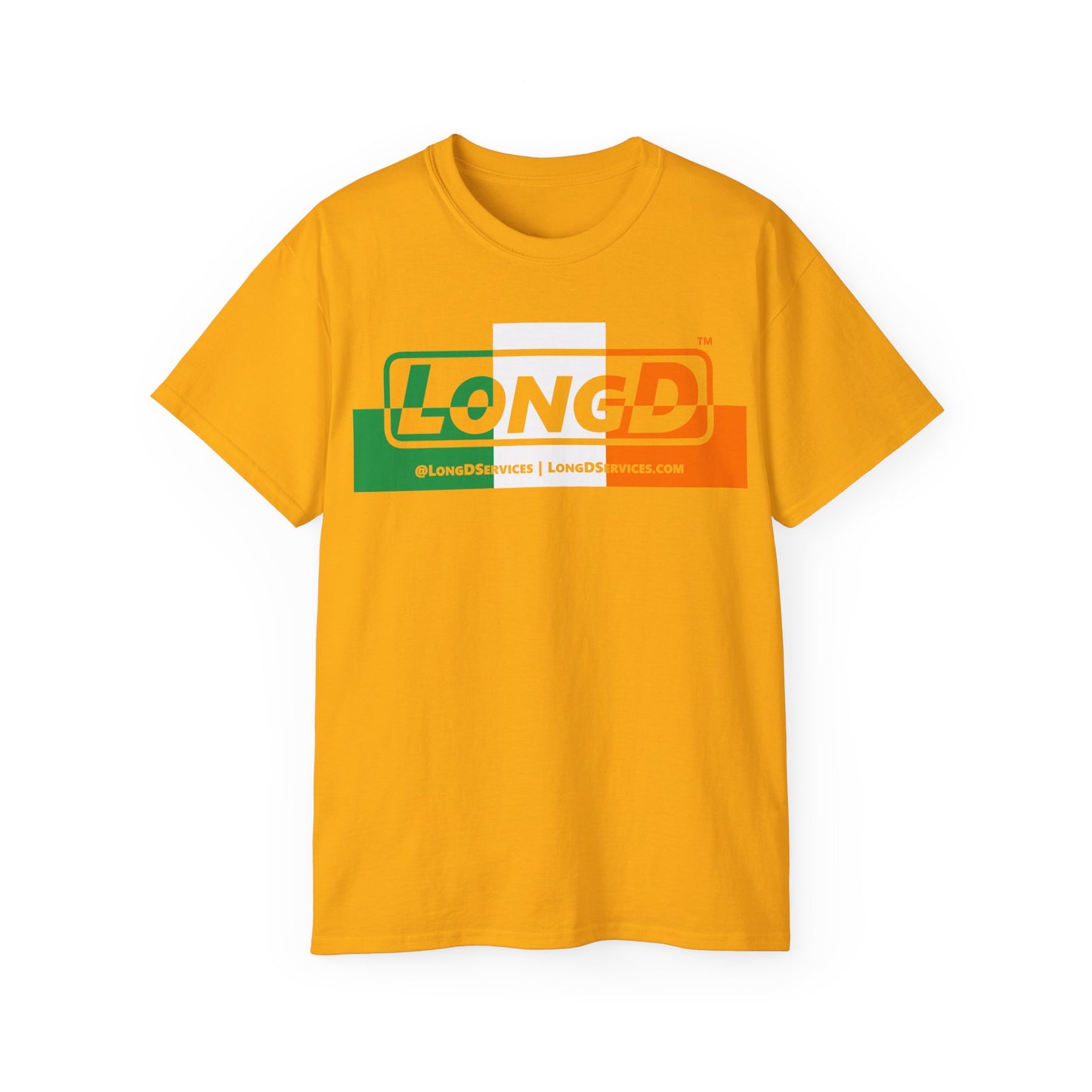LongD® Logo Cotton Tee (St. Patrick's Day -Irish Green, White and Irish Orange thirds top-bottom outer positive-negative split)