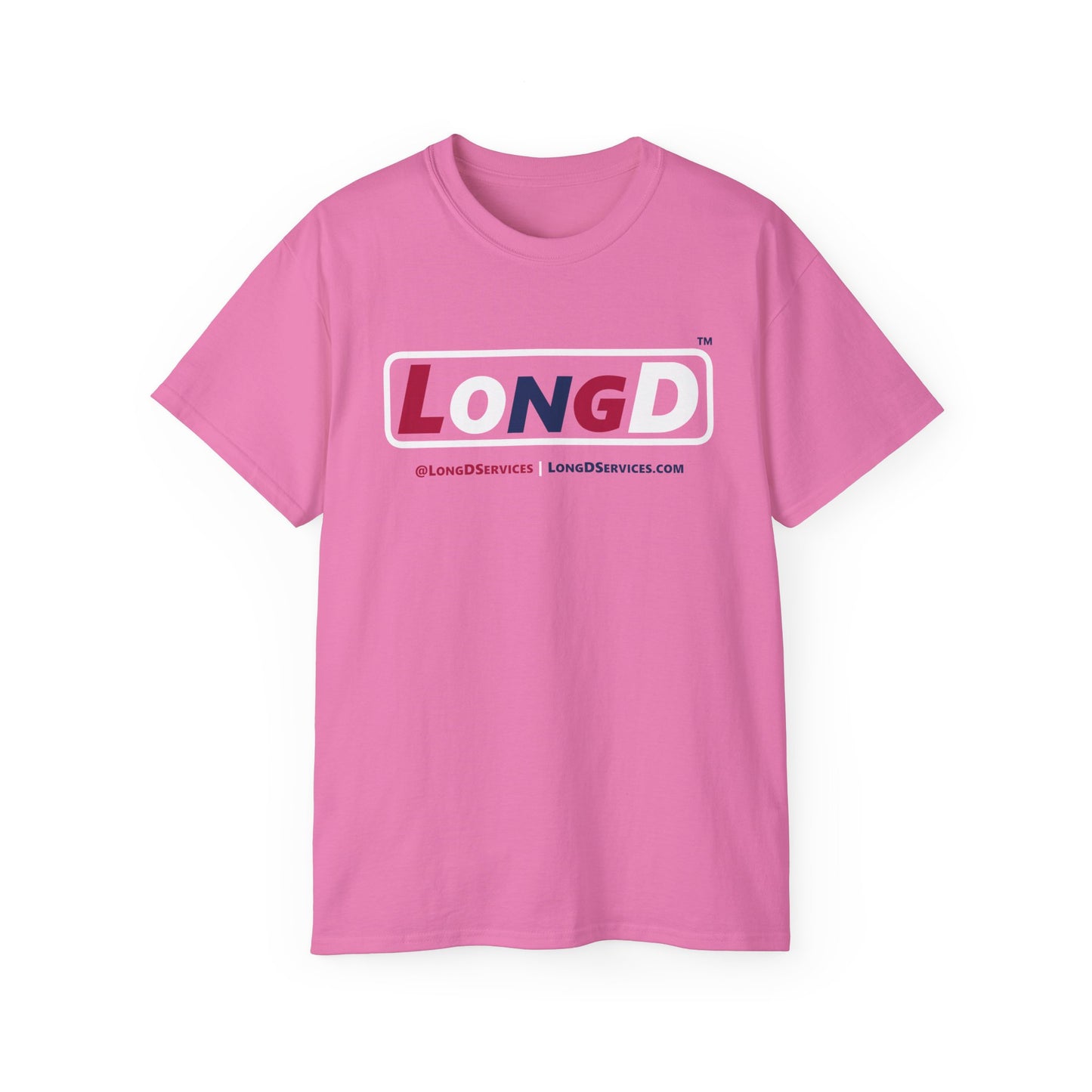 LongD® Logo Cotton Tee Red, White and Blue positive varied elements text