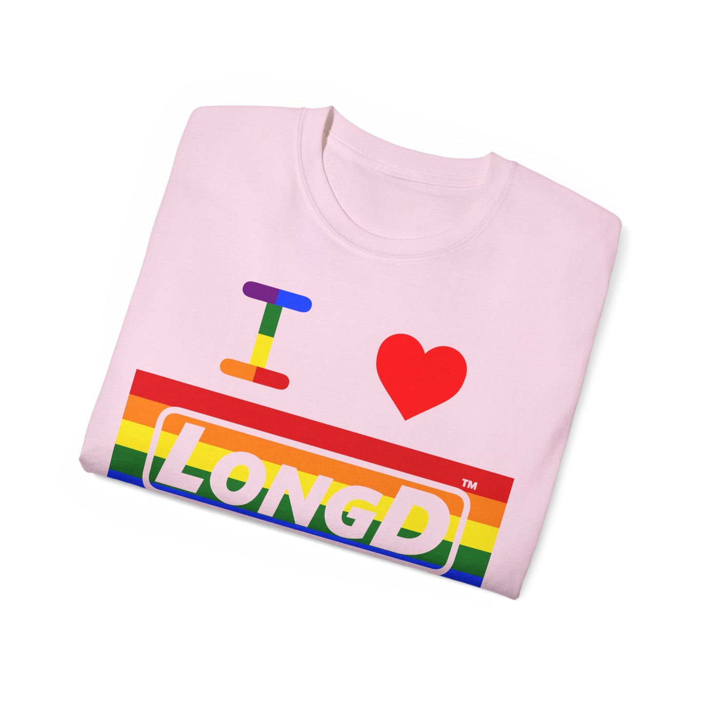 I Luv LongD® Logo Cotton Tee Pride striped negative text