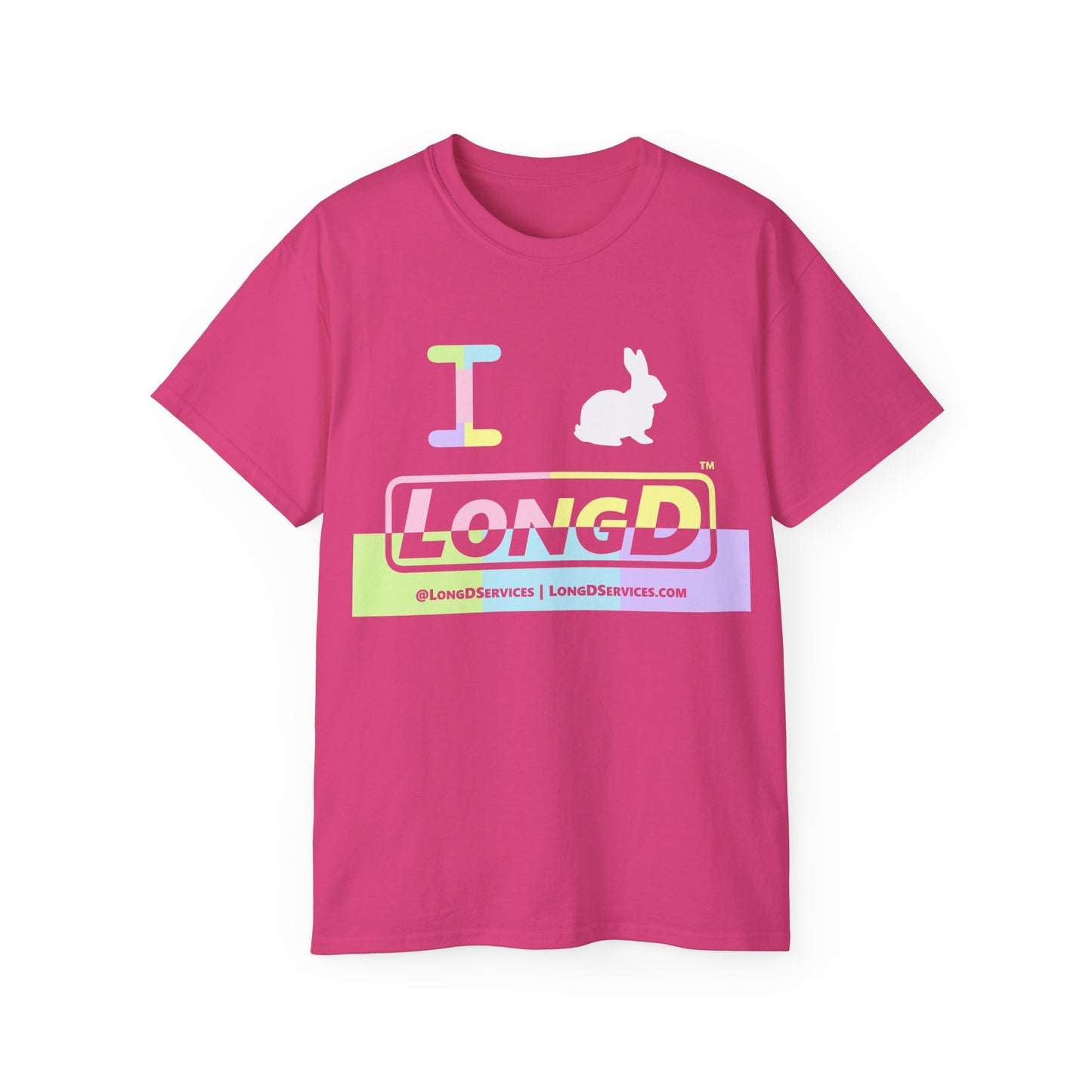 I Bunny LongD® Logo Cotton Tee Easter pastel variety positive top text and negative bottom text (white Easter Bunny)