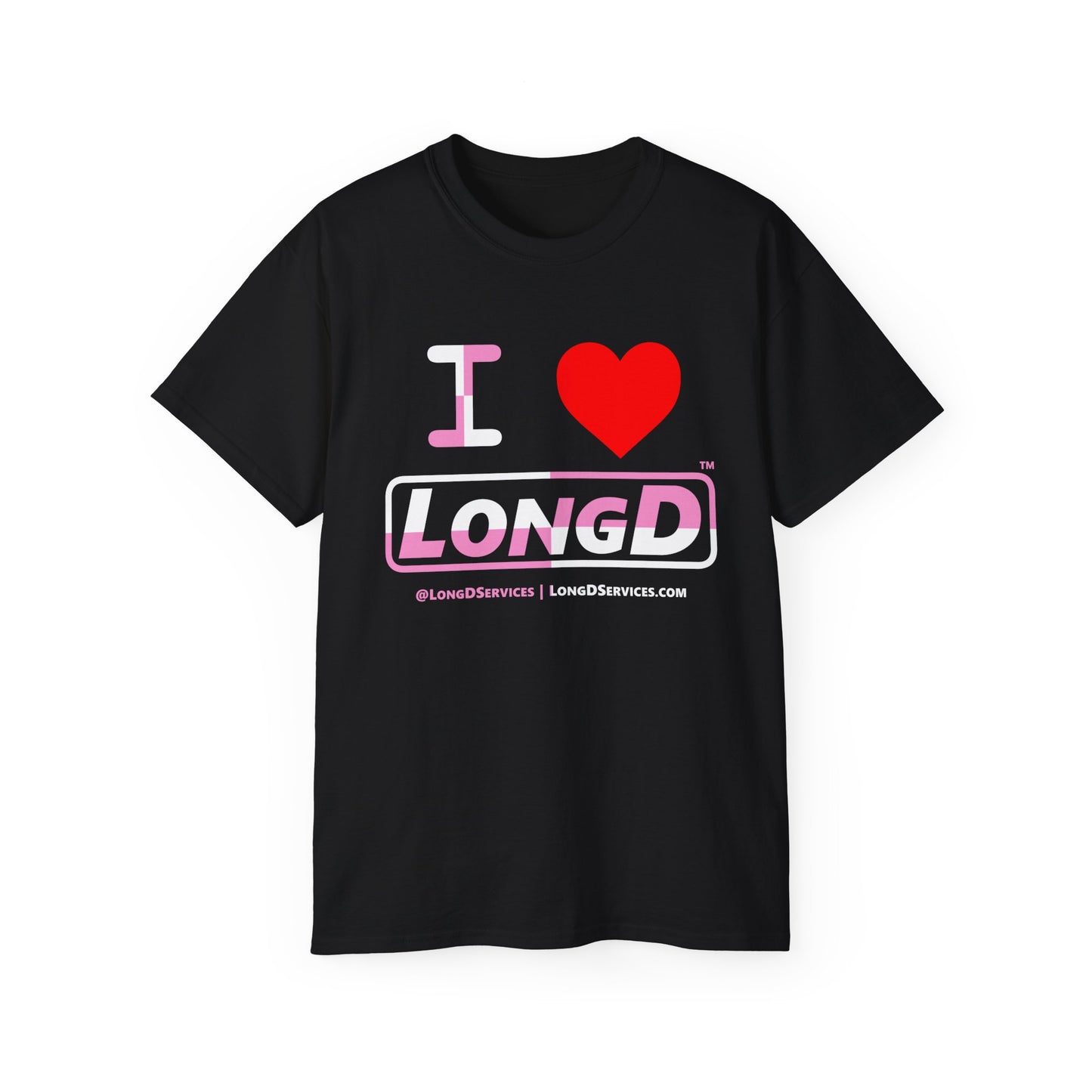 I Luv LongD Logo Cotton Tee (Valentines pink/white quarter split text)