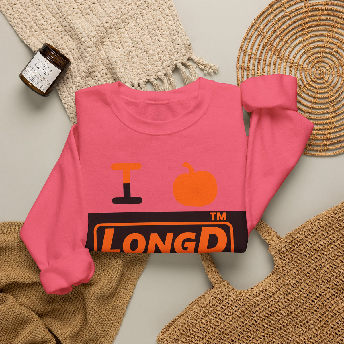 I pumpkin LongD Chicago logo positive orange on negative black crewneck sweatshirt