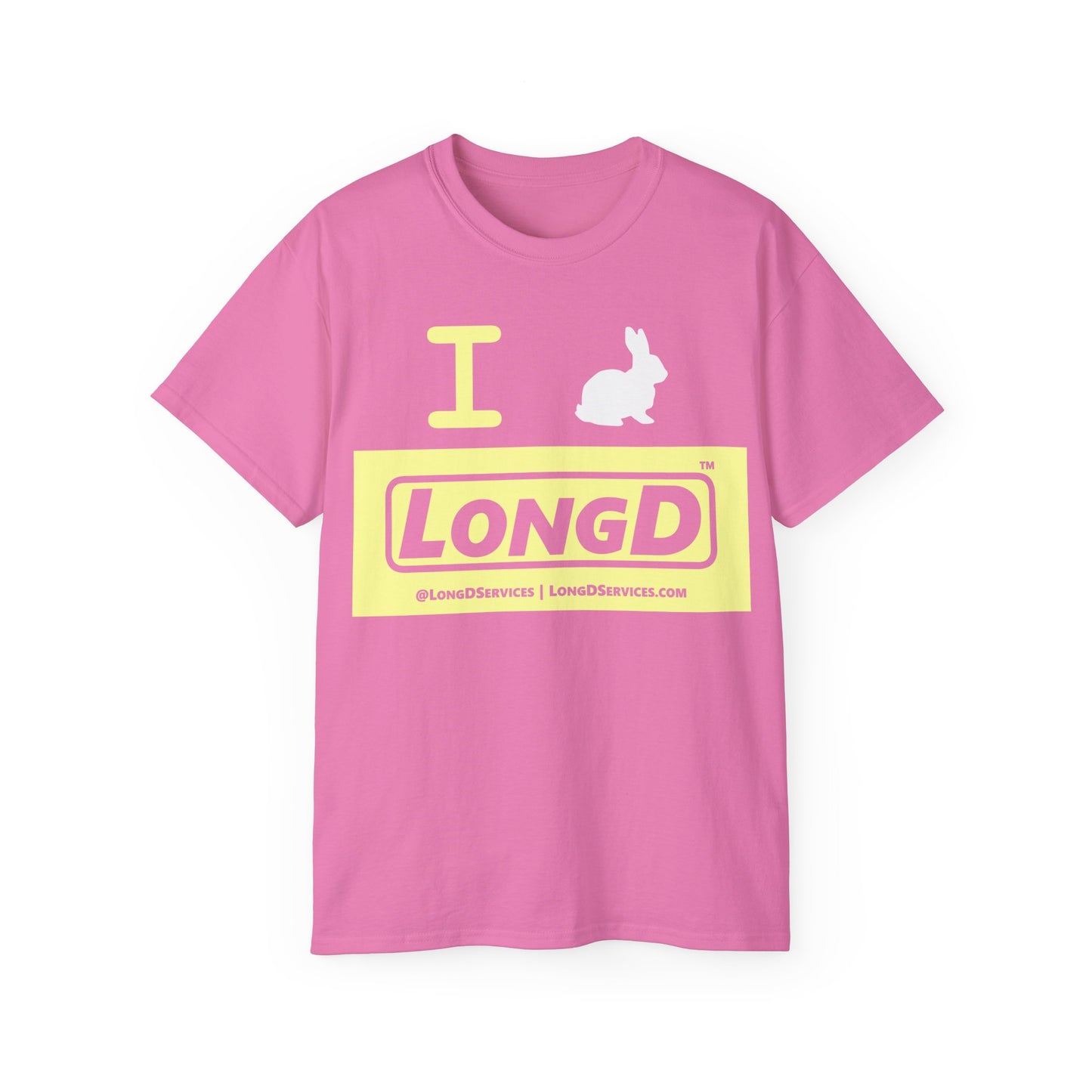 I Bunny LongD® Logo Cotton Tee Easter pastel yellow negative text (white Easter Bunny)