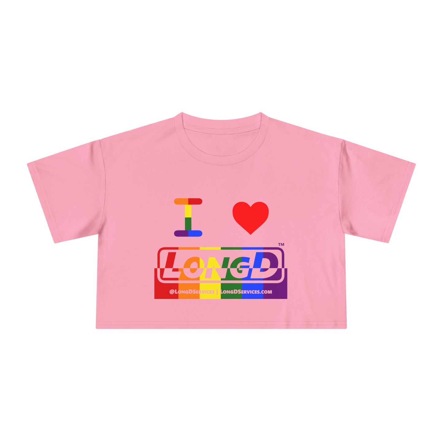 I Luv LongD Logo Women's Crop Tee (Pride color rainbow positive top negative bottom logo)