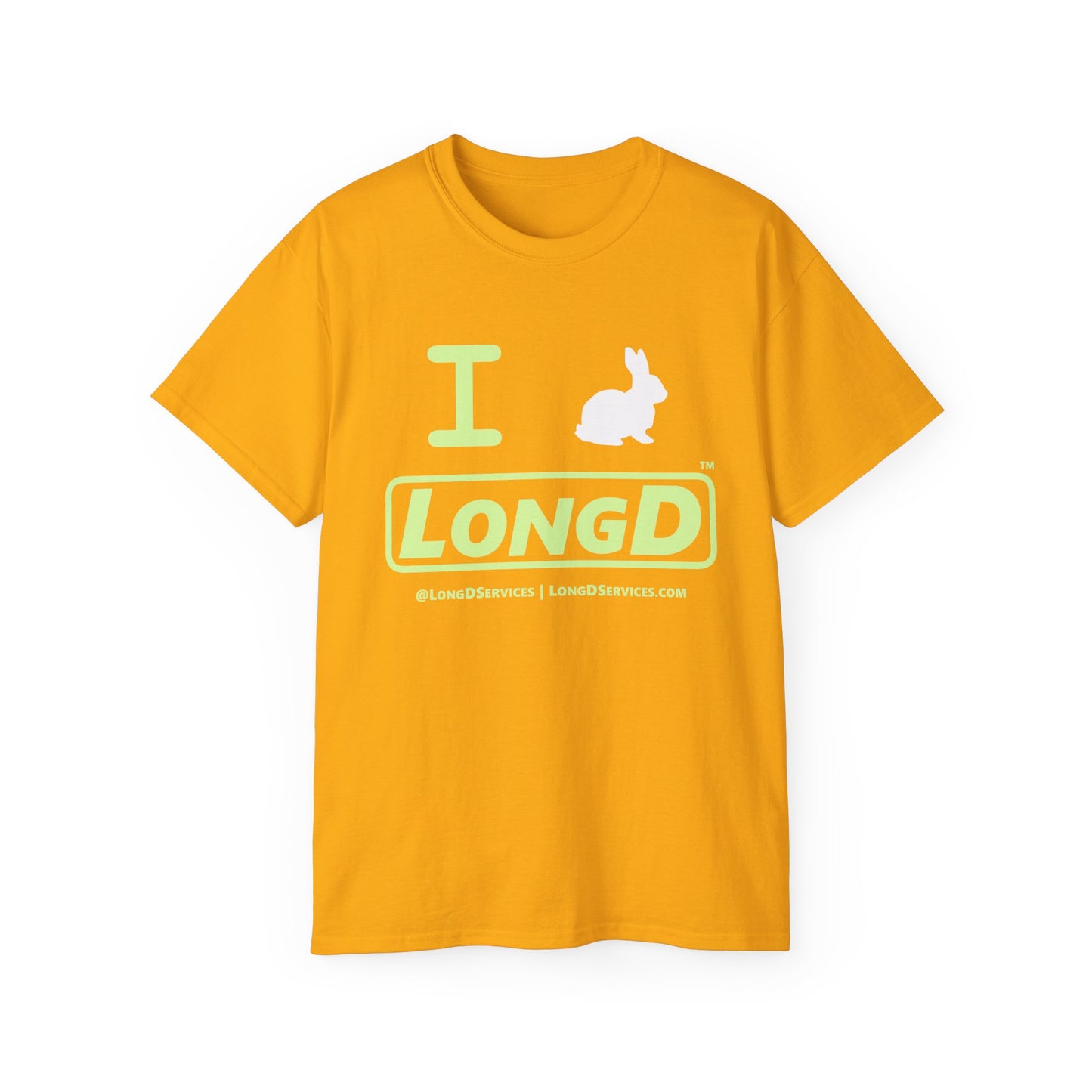 I Bunny LongD® Logo Cotton Tee Easter pastel green text (white Easter Bunny)