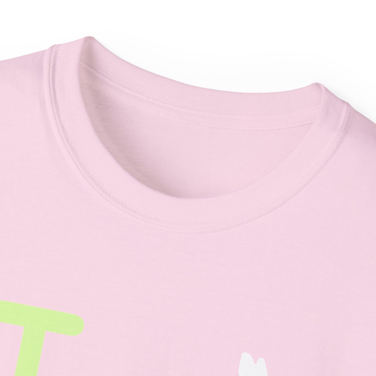 I Bunny LongD® Logo Cotton Tee Easter pastel green text (white Easter Bunny)