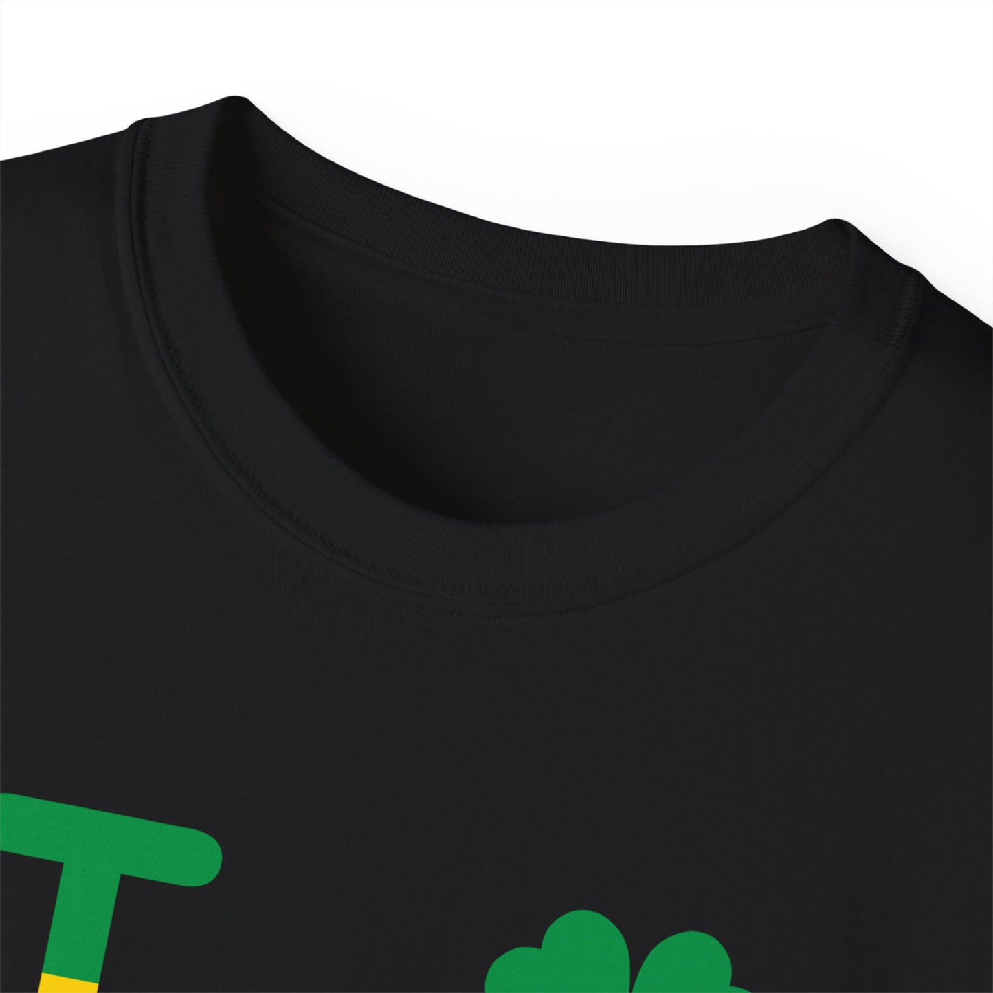 I Clover LongD® Logo Cotton Tee (St. Patrick's Day -Irish Green and Golden Yellow right-left split with 4-leaf clover)