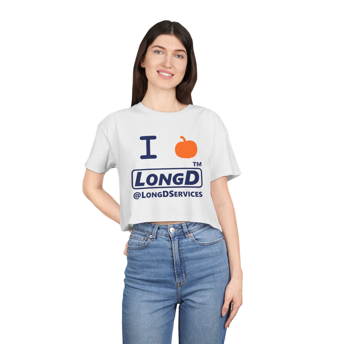 I Pumpkin LongD Logo Crop Tee blue basic tag logo
