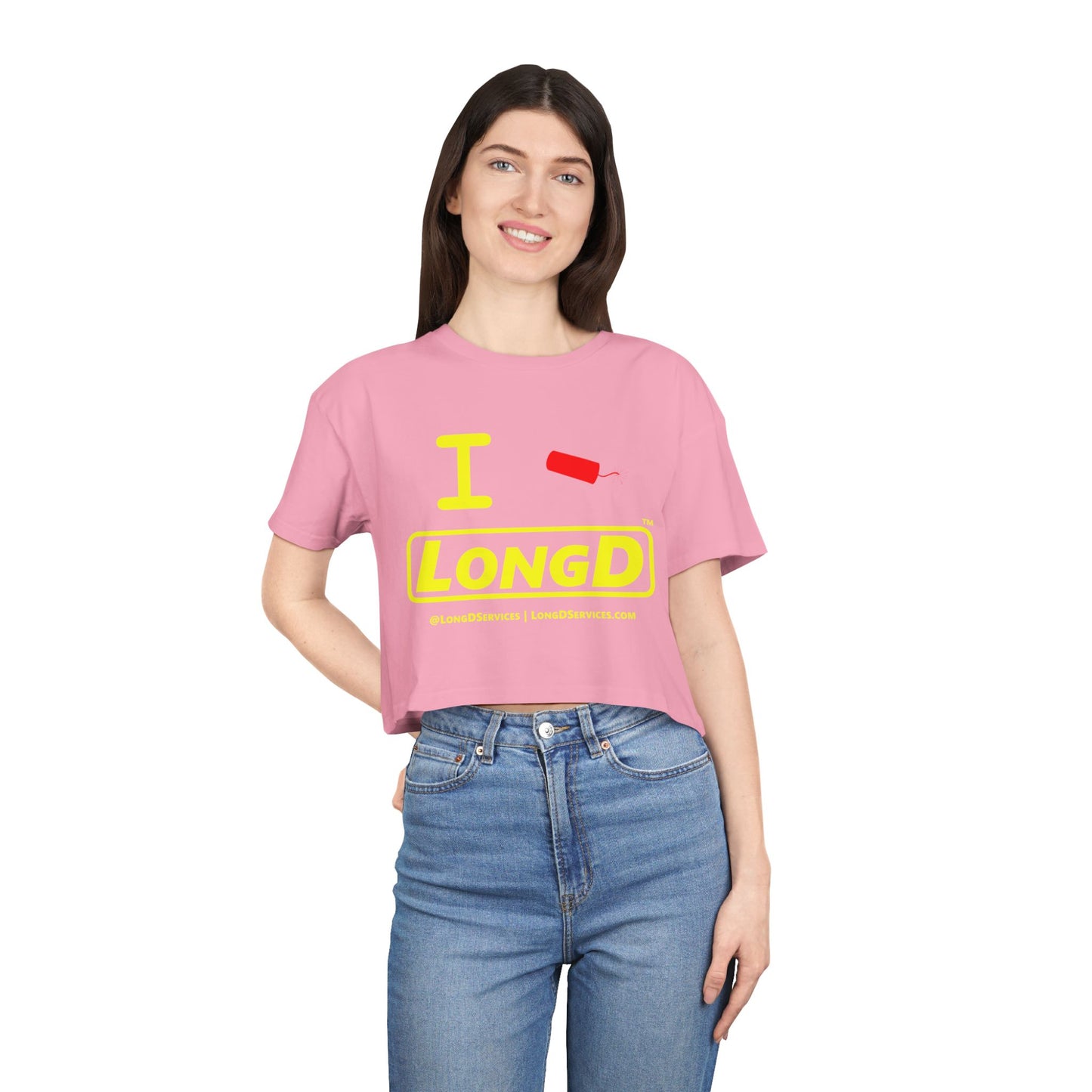 I Firecracker LongD Reverse Logo Women's Crop Tee Red firecracker (no blue or white)