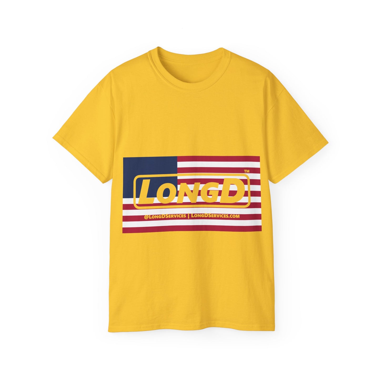 LongD® Logo Cotton Tee Red, White and Blue flag negative text