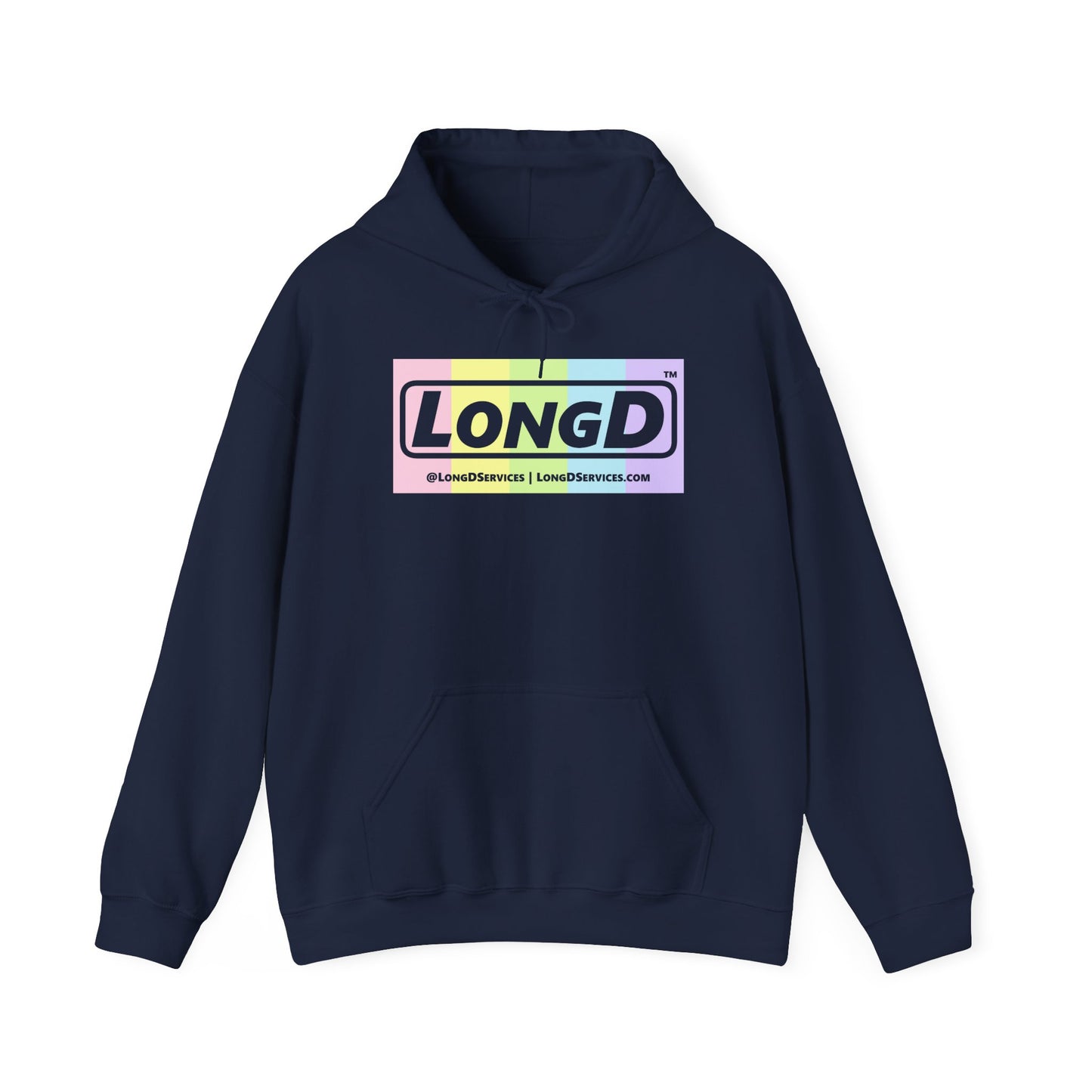 LongD® Logo Hoodie pastel spectrum negative text coloration