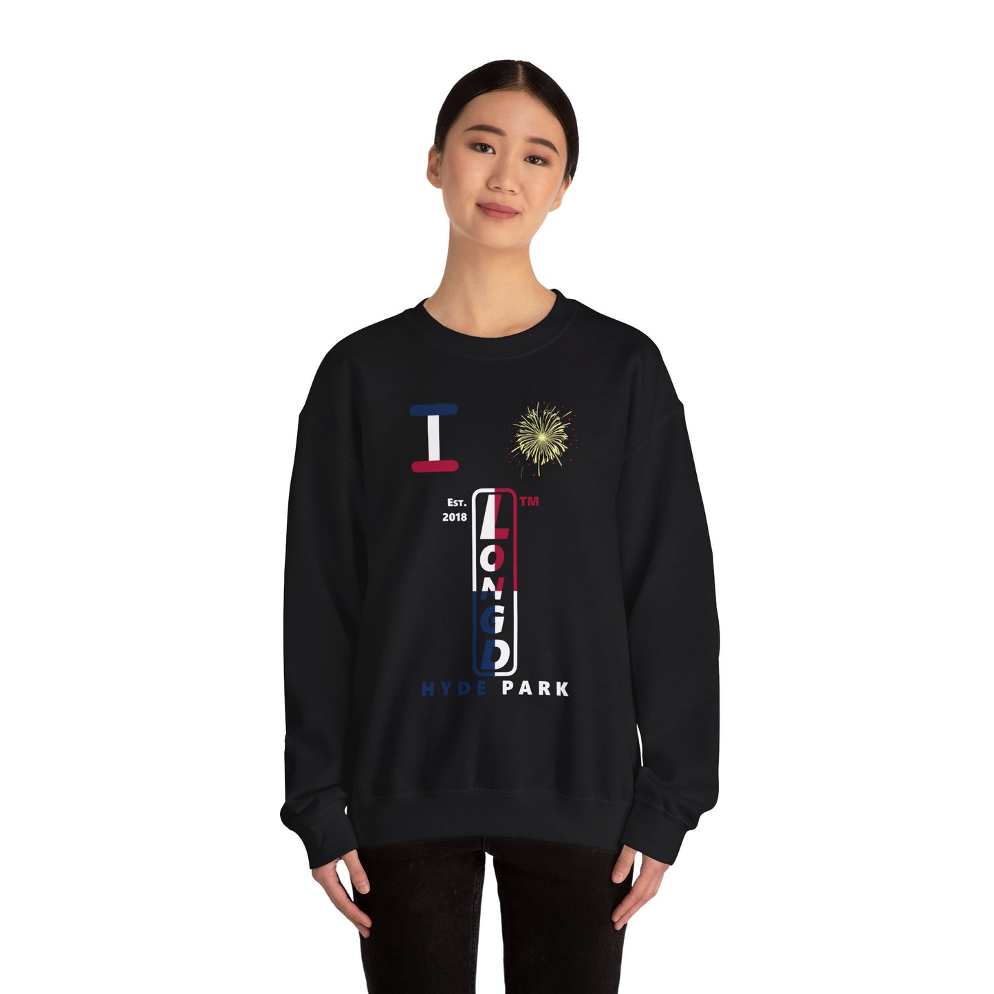 I Burst LongD positive quarters Hyde Park upright logo crewneck sweatshirt
