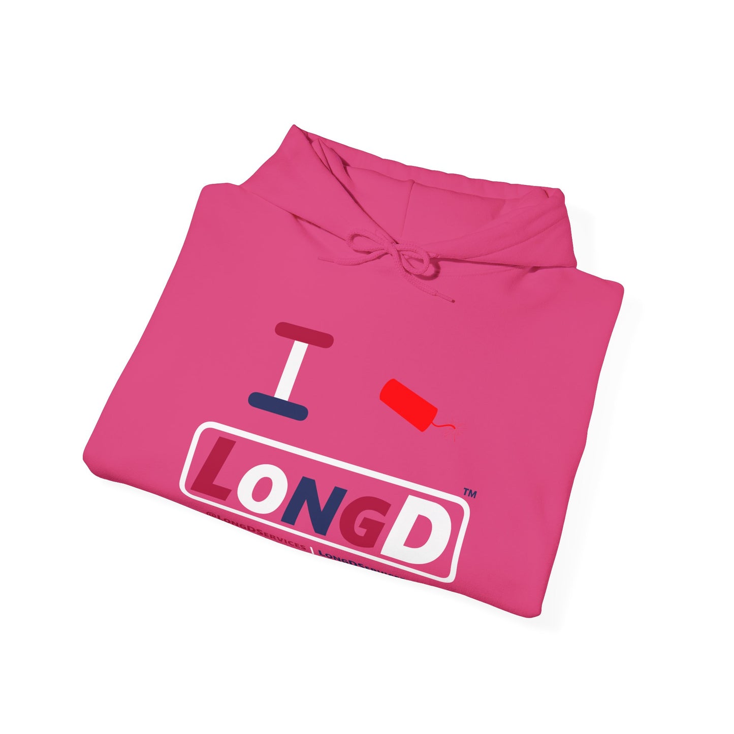 I Firecracker LongD® Logo Hoodie red, white and blue varied positive elements
