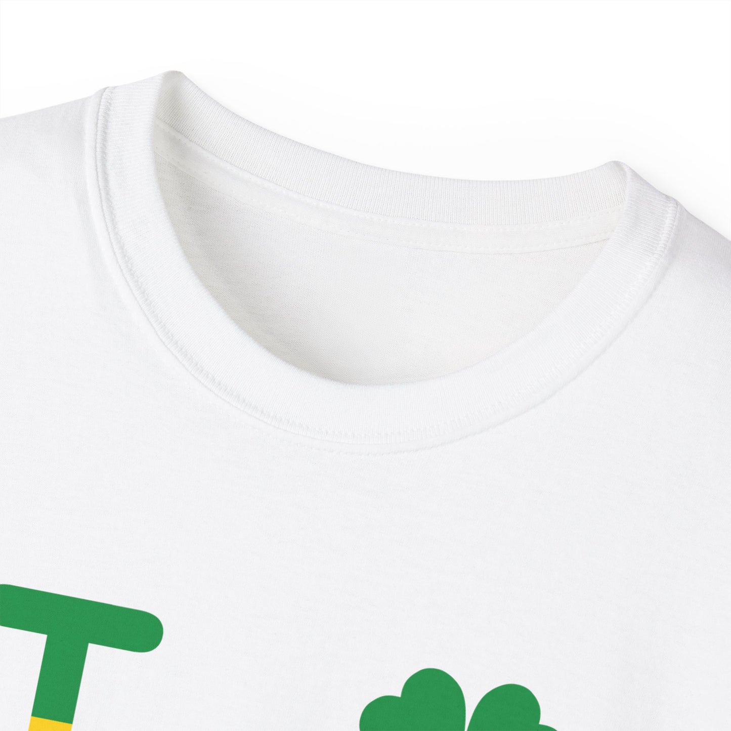 I Clover LongD® Logo Cotton Tee (St. Patrick's Day -Irish Green and Golden Yellow top-bottom split with 4-leaf clover)