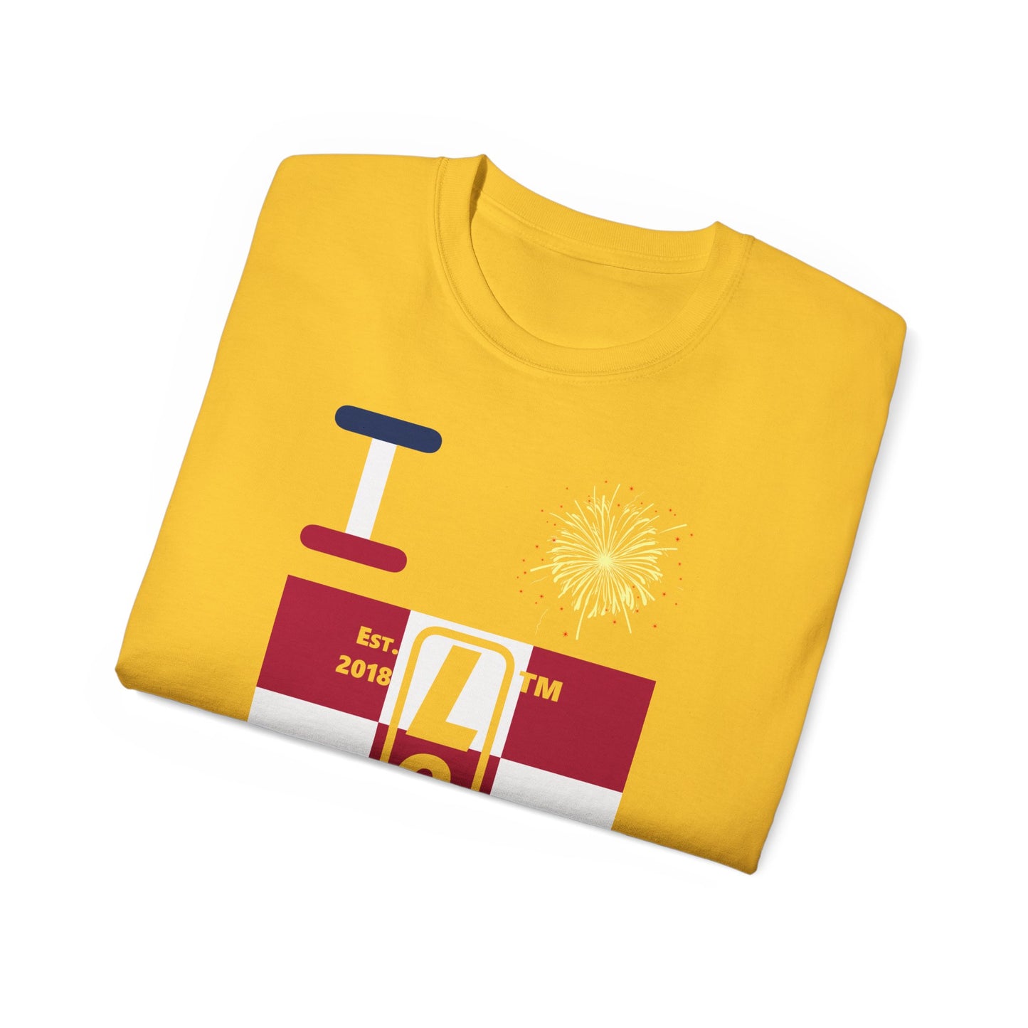 I Burst LongD cotton tee negative 4x3 Chicago upright logo (Patriotic colors)