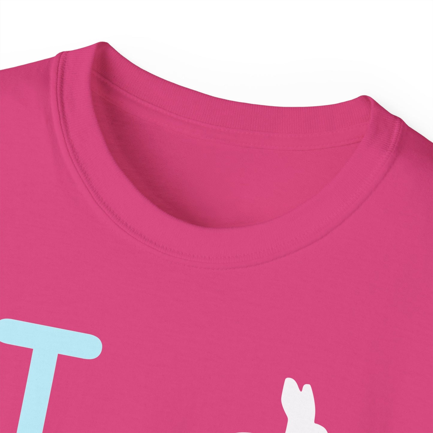 I Bunny LongD® Logo Cotton Tee Easter pastel blue negative text (white Easter Bunny)